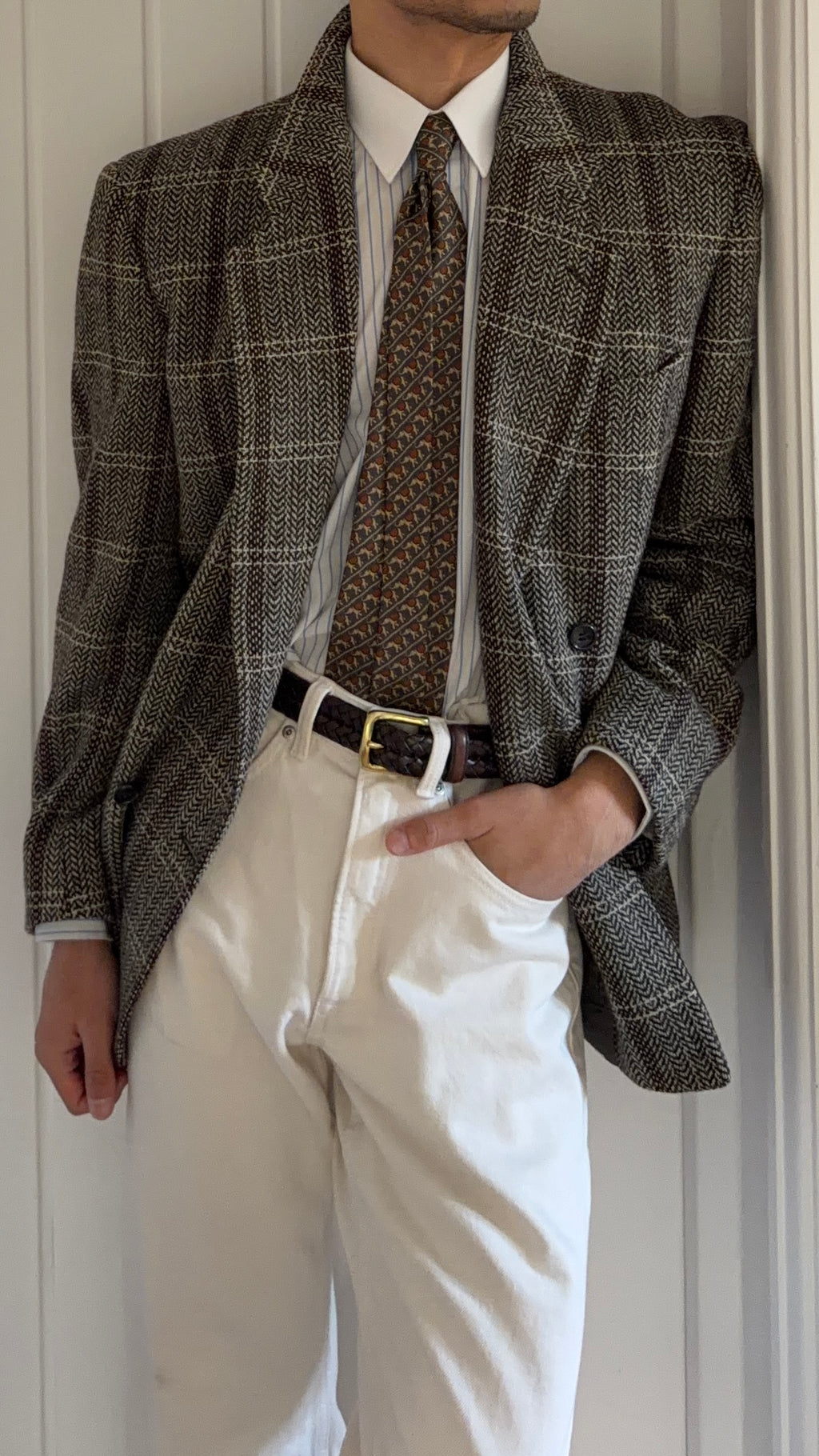 Giorgio Armani Double Breasted Check Wool Textured Sport Jacket Blazer - Size M