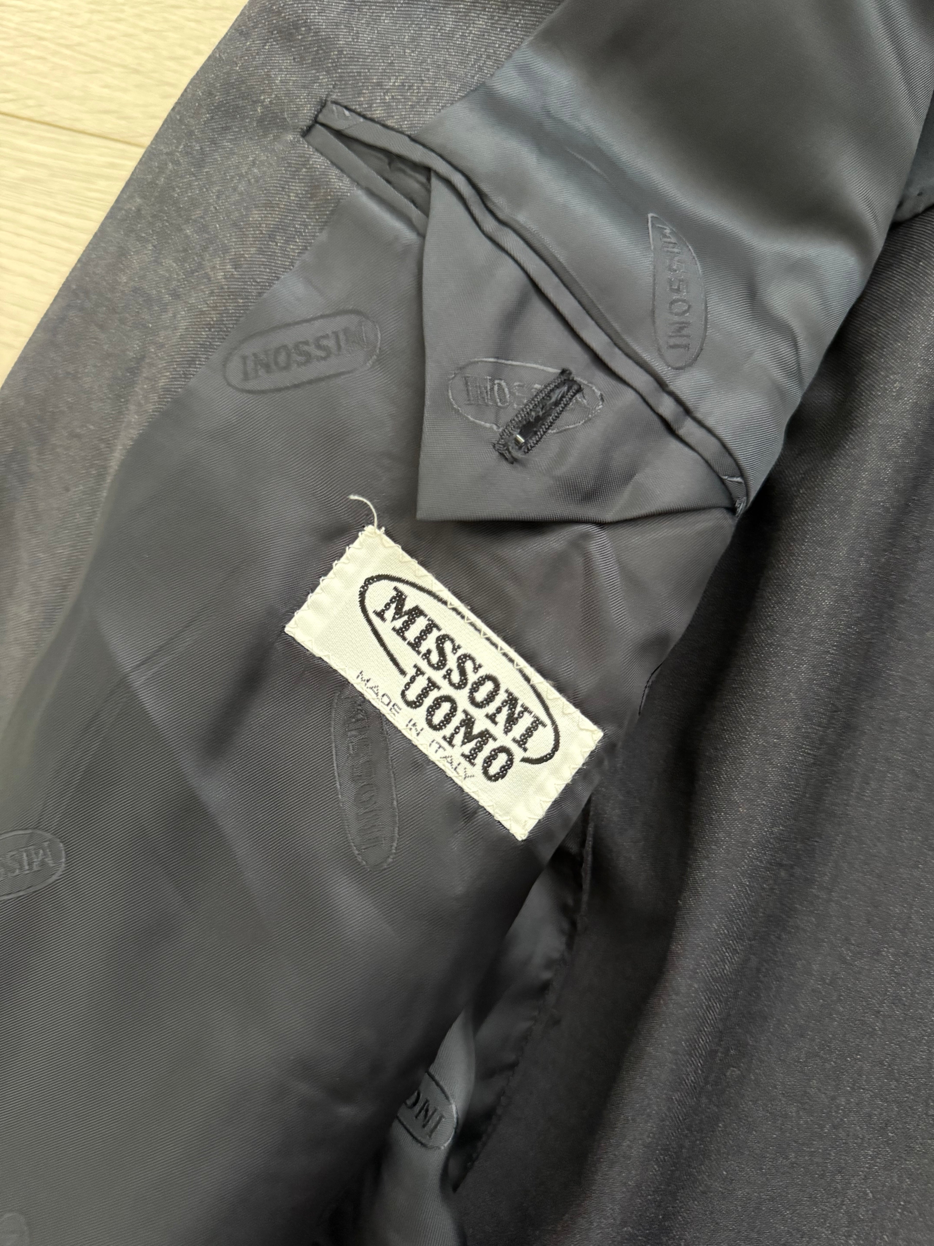 Missoni 1980s Peaked Lapel Double Breasted Pleated Wool Grey Suit - Size S Jacket / 32" Waist