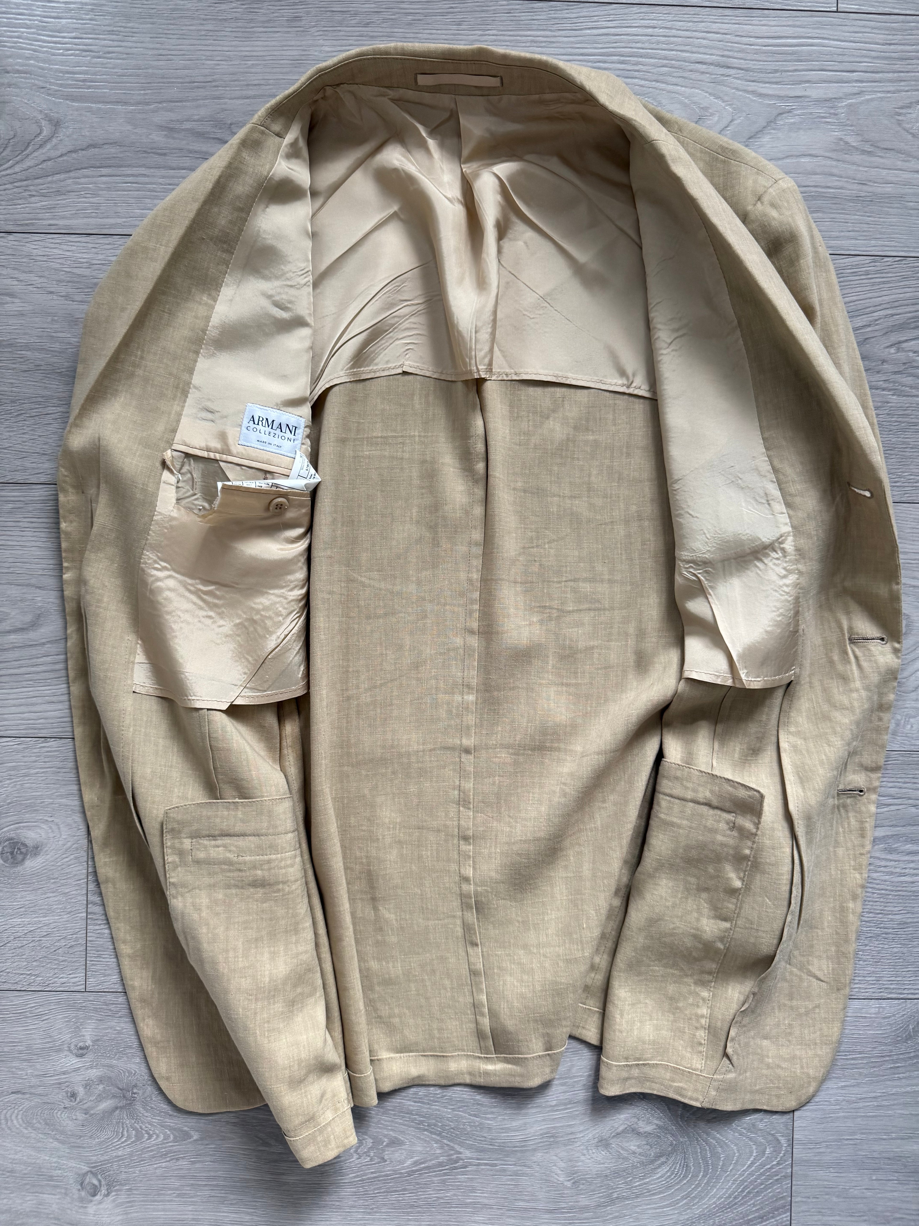 Armani 1990s 3B Linen Beige Sport Jacket Blazer - Size L