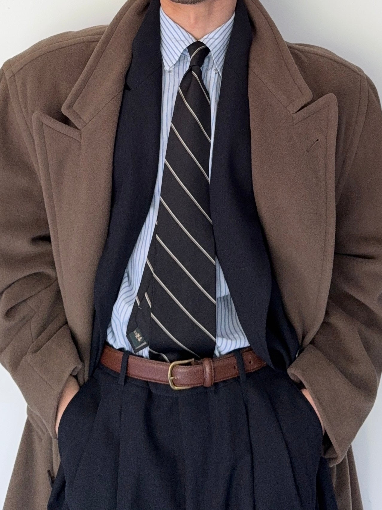 Hugo Boss 1980s Oversized Peaked Lapel Double Breasted Wool Coat - Size L