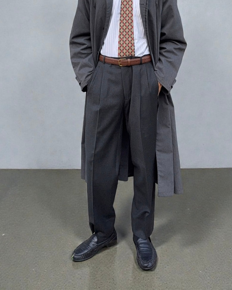 Hugo Boss 'Lopez' 1990s Double Pleat Wool Grey Pants - Size 30" Waist
