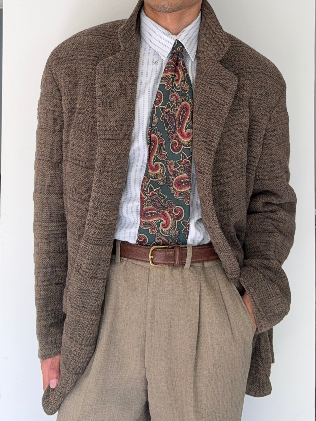 Emporio Armani 1990s 4B Wool Cotton Texture Pattern Jacket - Size L