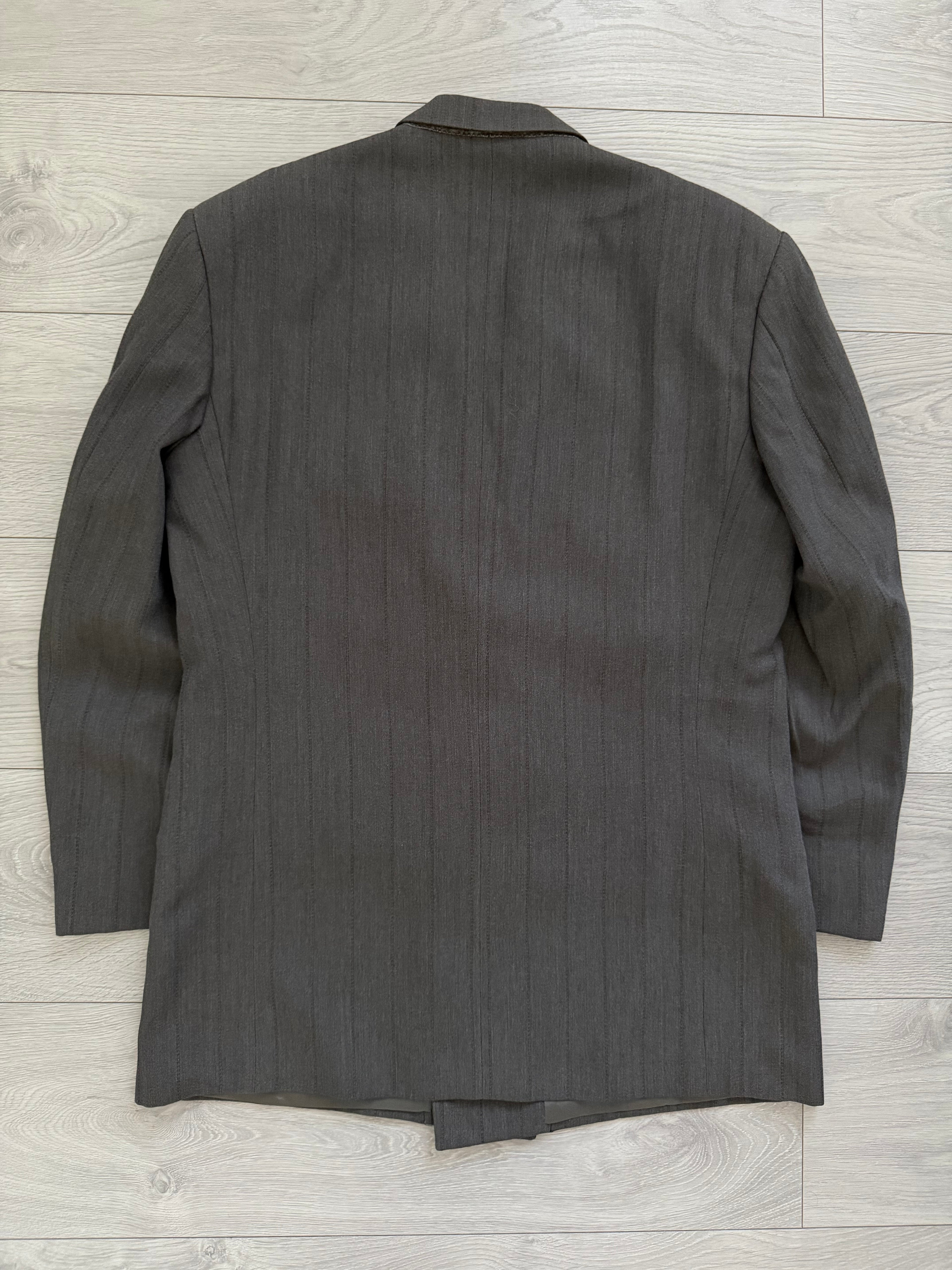 Giorgio Armani 1980s Peaked Lapel Double Breasted Textured Wool Pleated Suit - Size L Jacket / 36" Waist