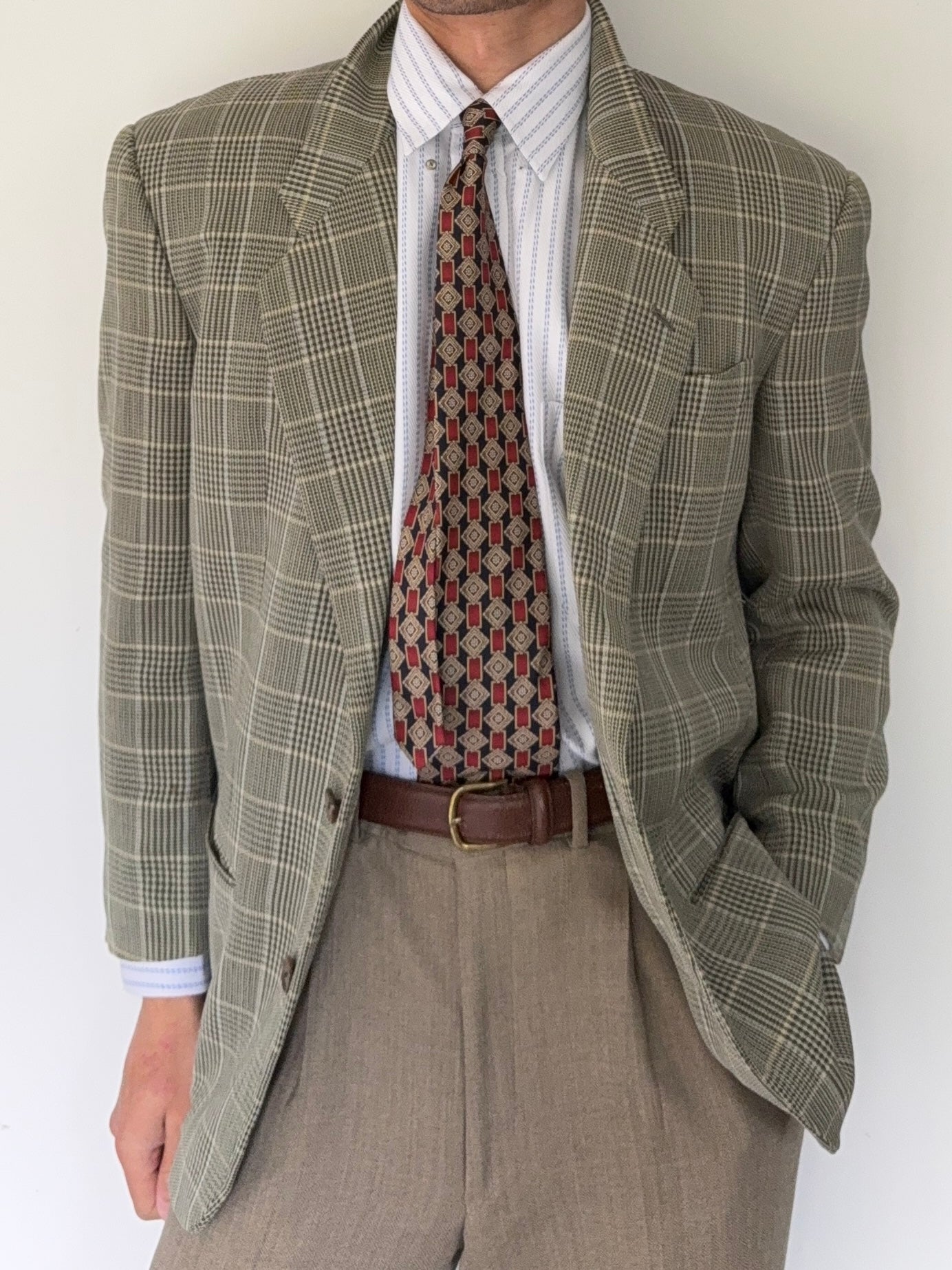 Giorgio Armani 1980s Check Textured Wool Sports Jacket Blazer - Size S