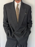Hugo Boss 1980s Peaked Lapel Double Breasted Pleated Wool Suit Dark Green - Size XL Jacket / 36" Waist