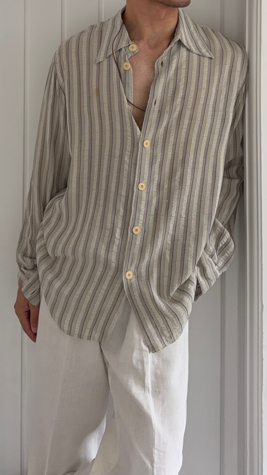 Giorgio Armani Black Label 1990s Textured Oversized Button Shirt - Size L