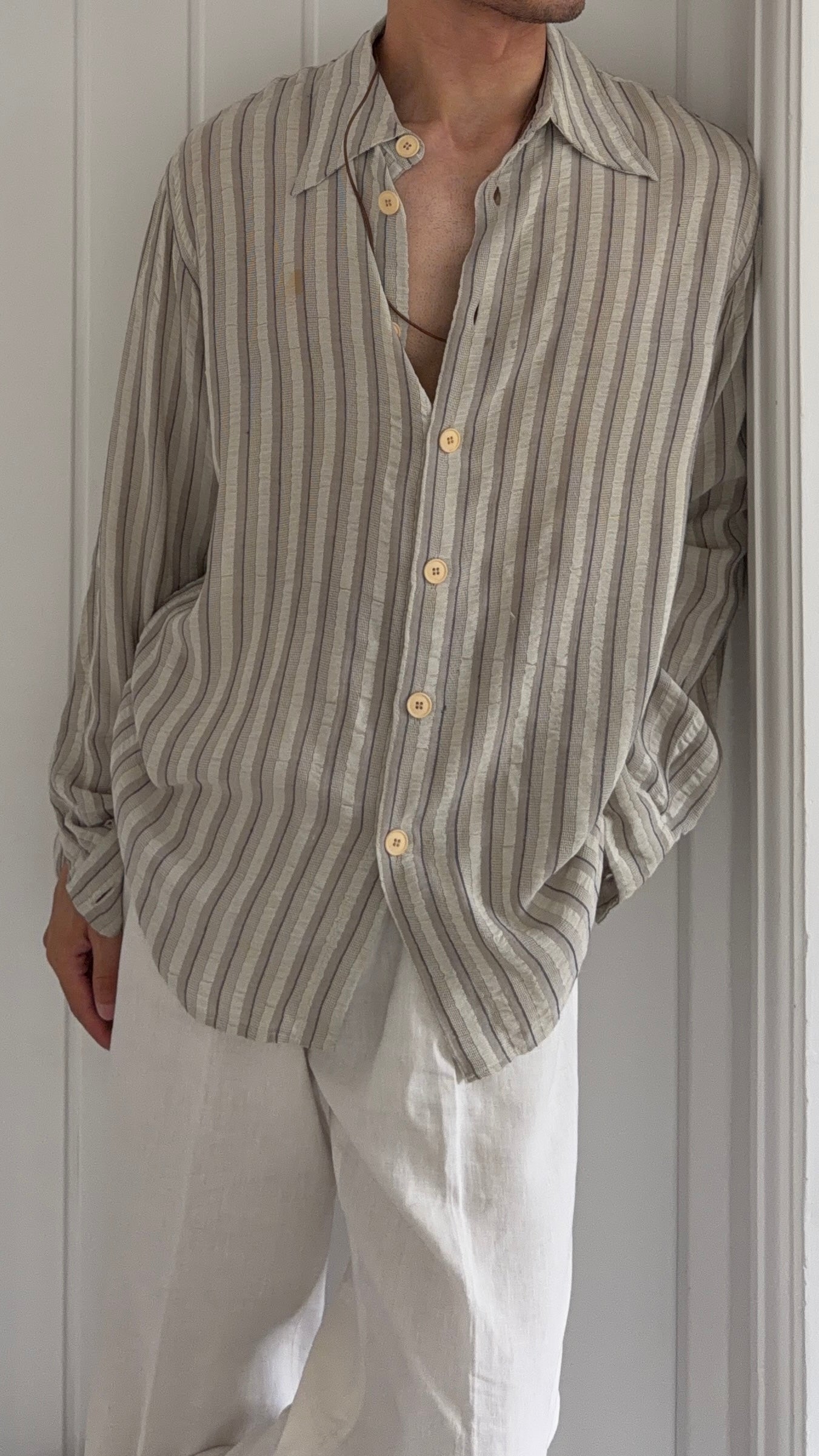 Giorgio Armani Black Label 1990s Textured Oversized Button Shirt - Size L