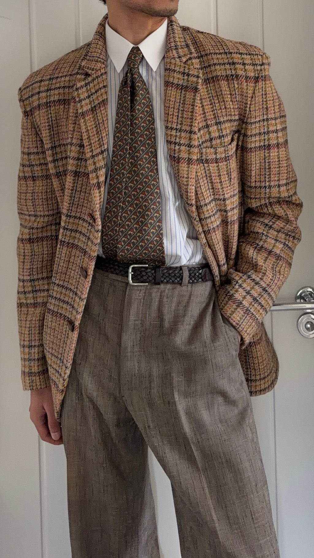 Emporio Armani 1990s 3B Check Wool Textured Sport Jacket Blazer - Size M
