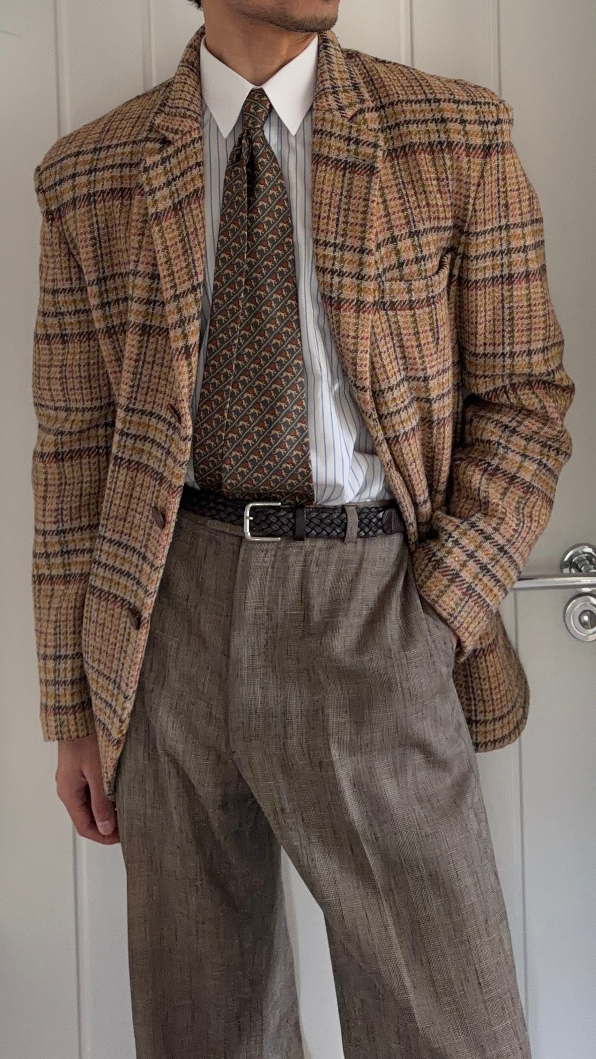 Emporio Armani 1990s 3B Check Wool Textured Sport Jacket Blazer - Size M