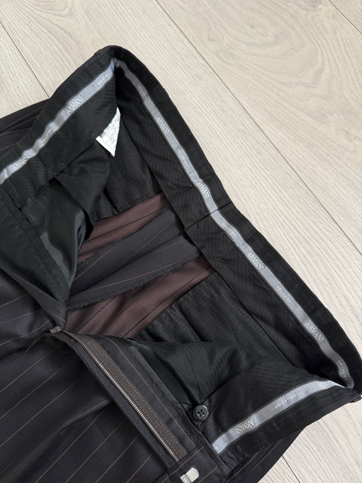 Armani 1990s Peaked Lapel Double Breasted Pleated Wool Suit Espresso Black - Size M Jacket / 32" Waist