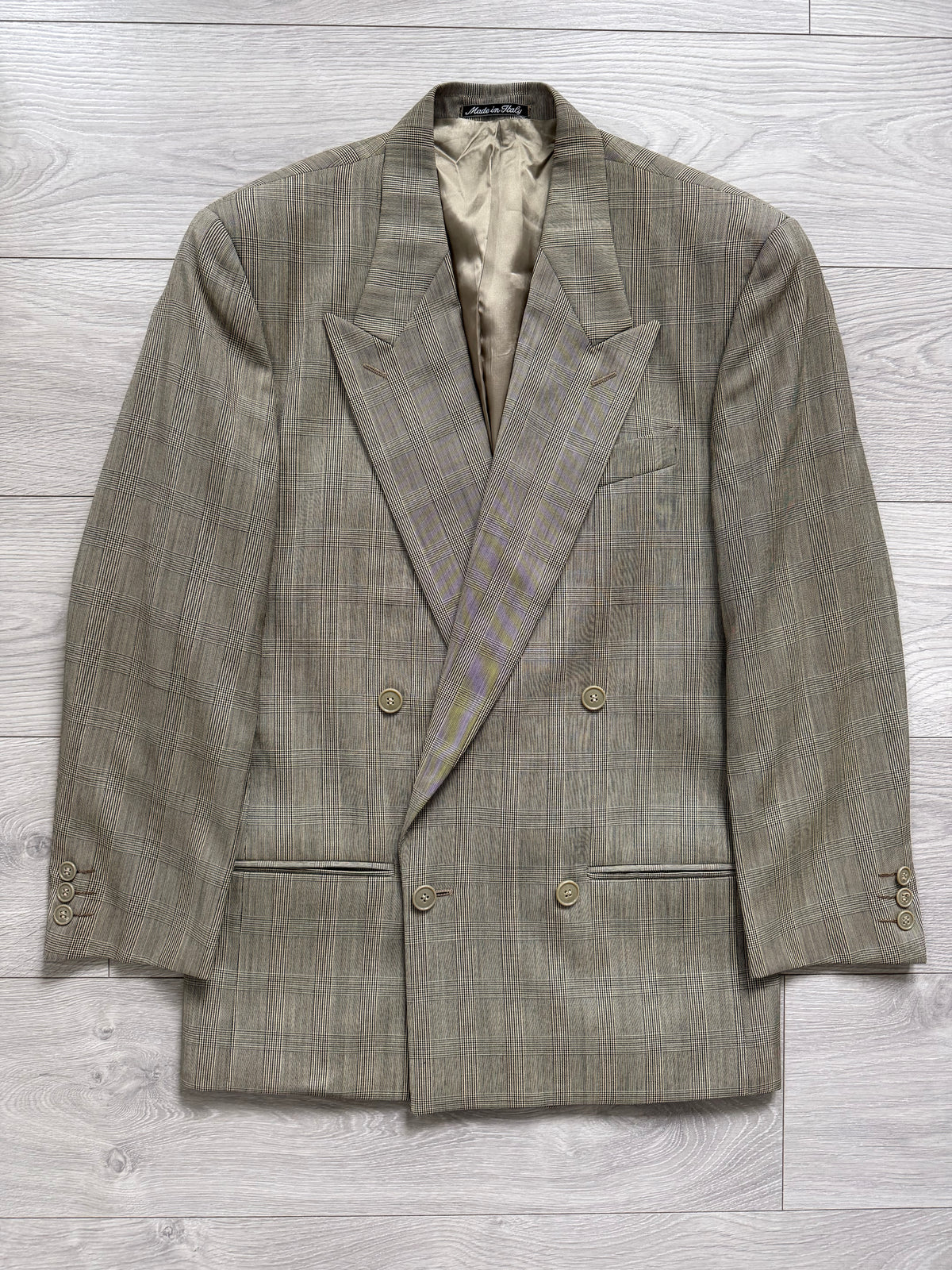 Emporio Armani 1980s Peaked Lapel Double Breasted Wool Check Sport Jacket Blazer - Size S