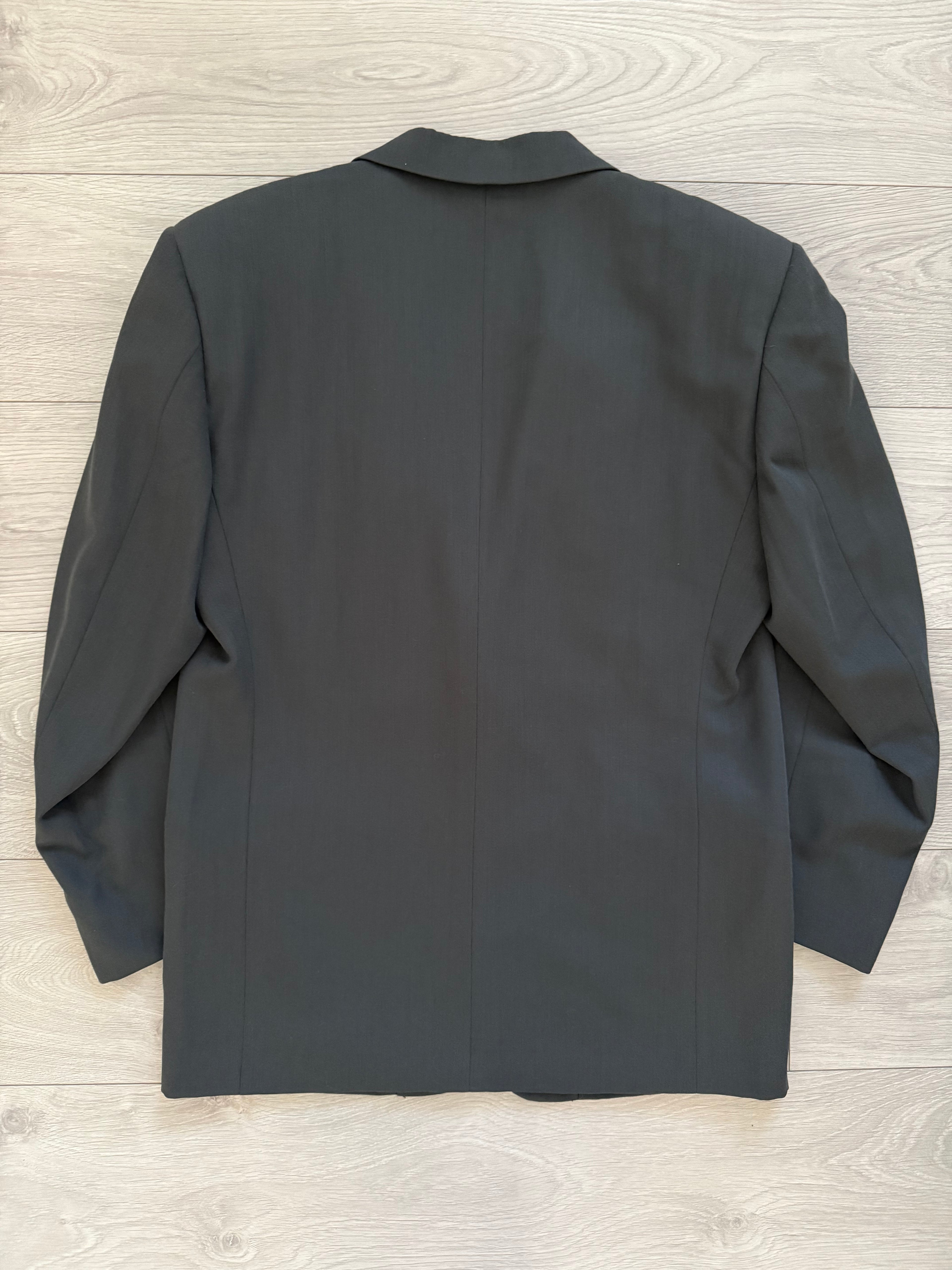 Hilton Armani Vesitmenta 1990s 2B Draped Wool Sports Jacket Blazer Charcoal Green - Size L