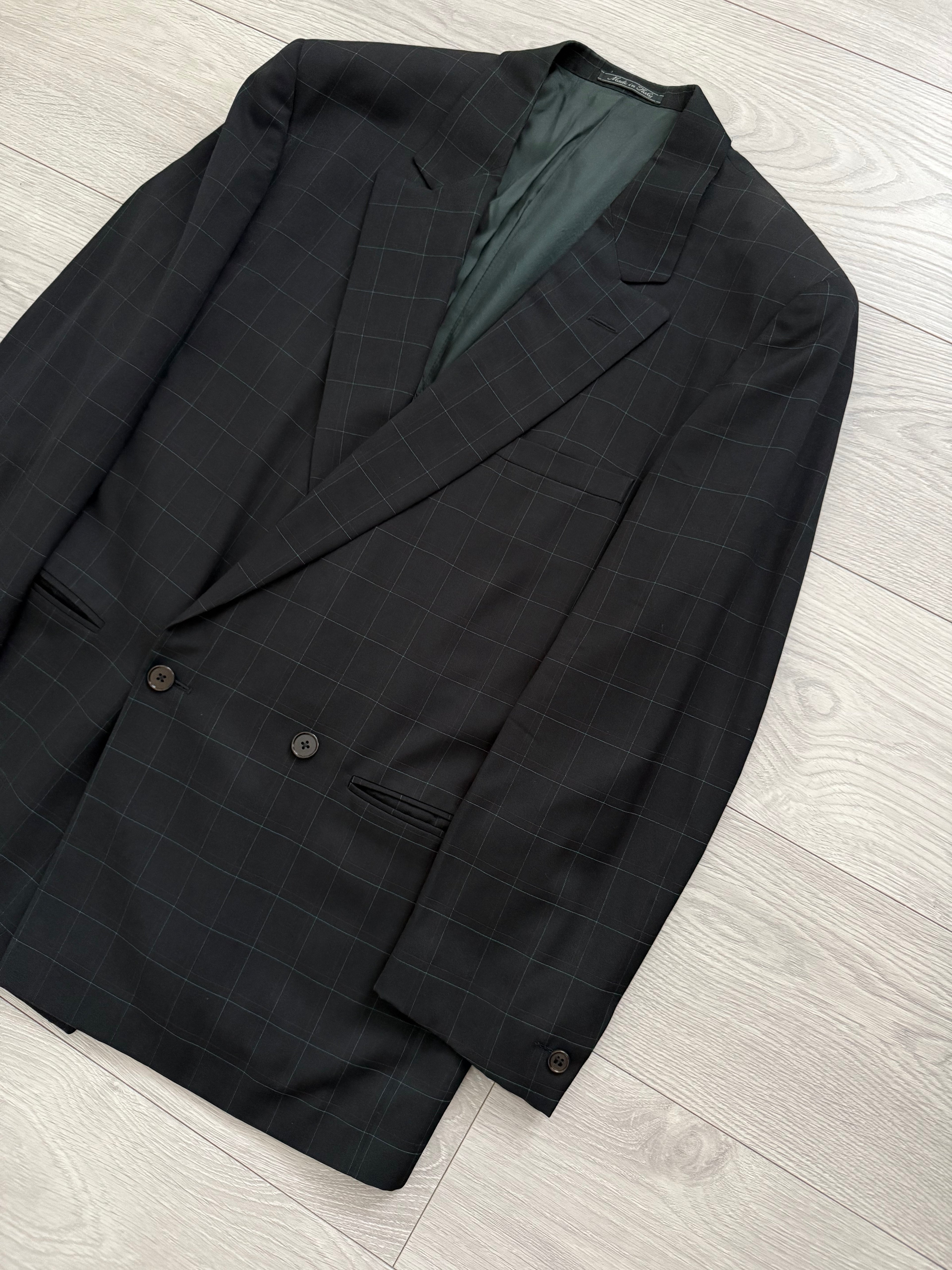 Versace 1980s Notch Lapel Double Breasted Pleated Wool Check Suit Black - Size M Jacket / 32" Waist