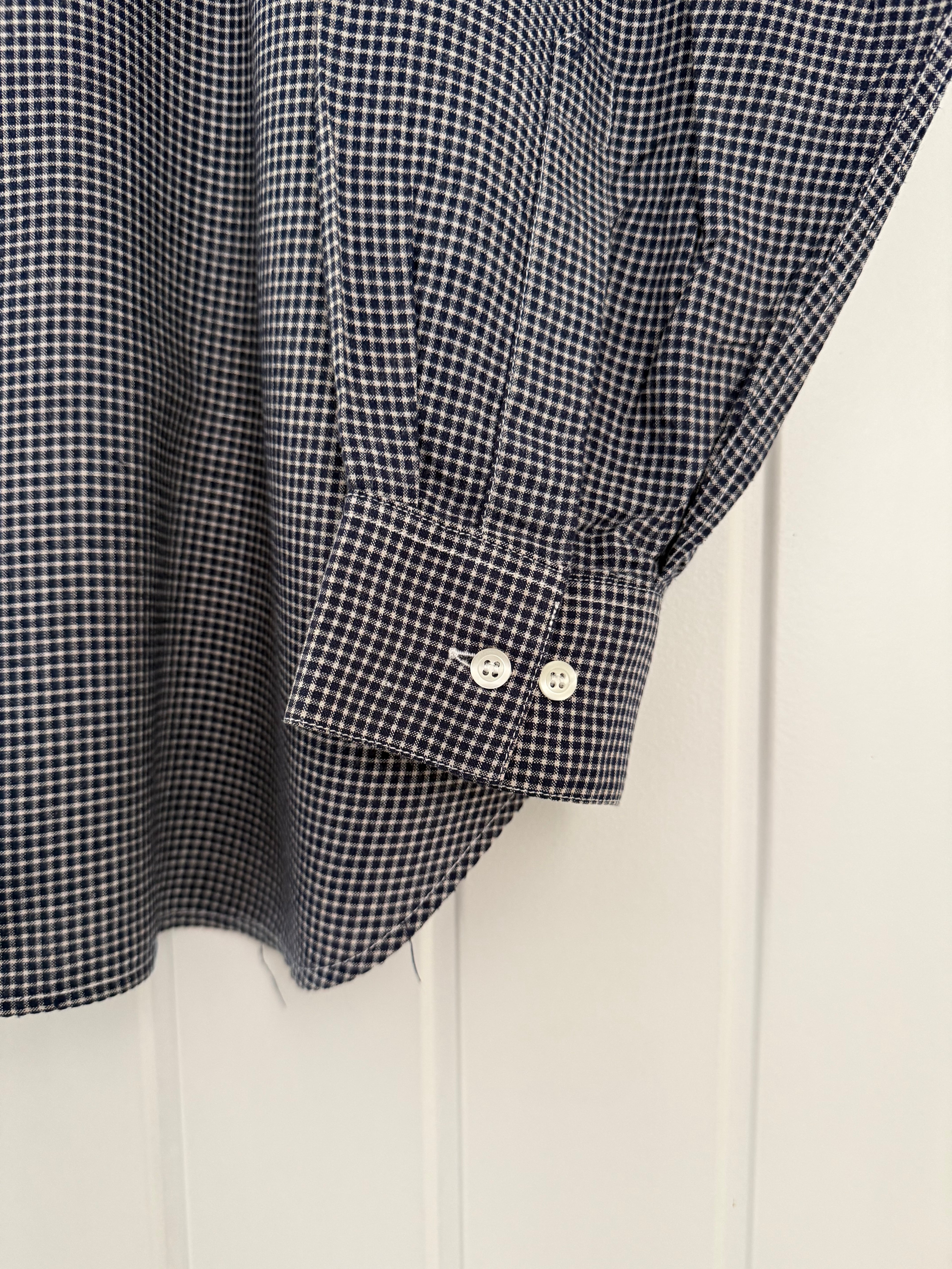 Emporio Armani 1980s Nehru Collar Relaxed Fit Check Shirt - Size L