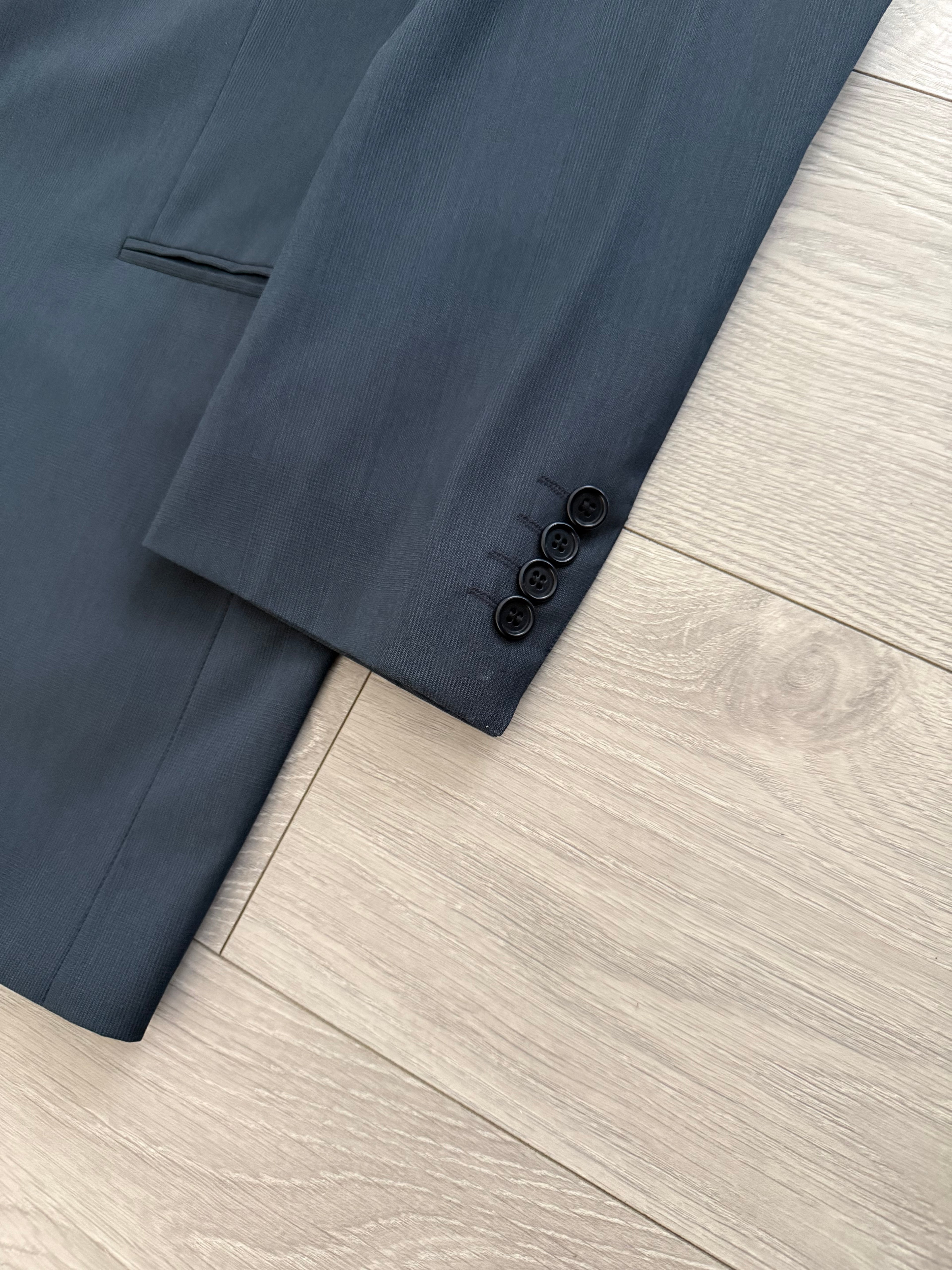 Hugo Boss 1980s 3B Gunmetal Blue Pleated Wool Suit - Size L Jacket / 34" Waist
