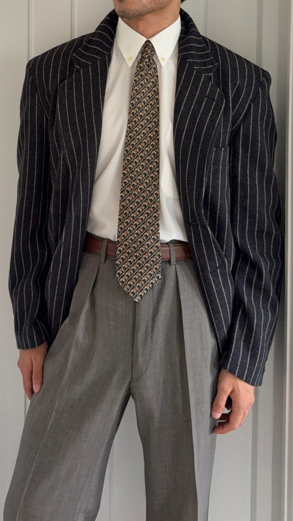 Emporio Armani 1990s 3B Chalk Stripe Ruched Wool Sport Jacket Blazer - Size M