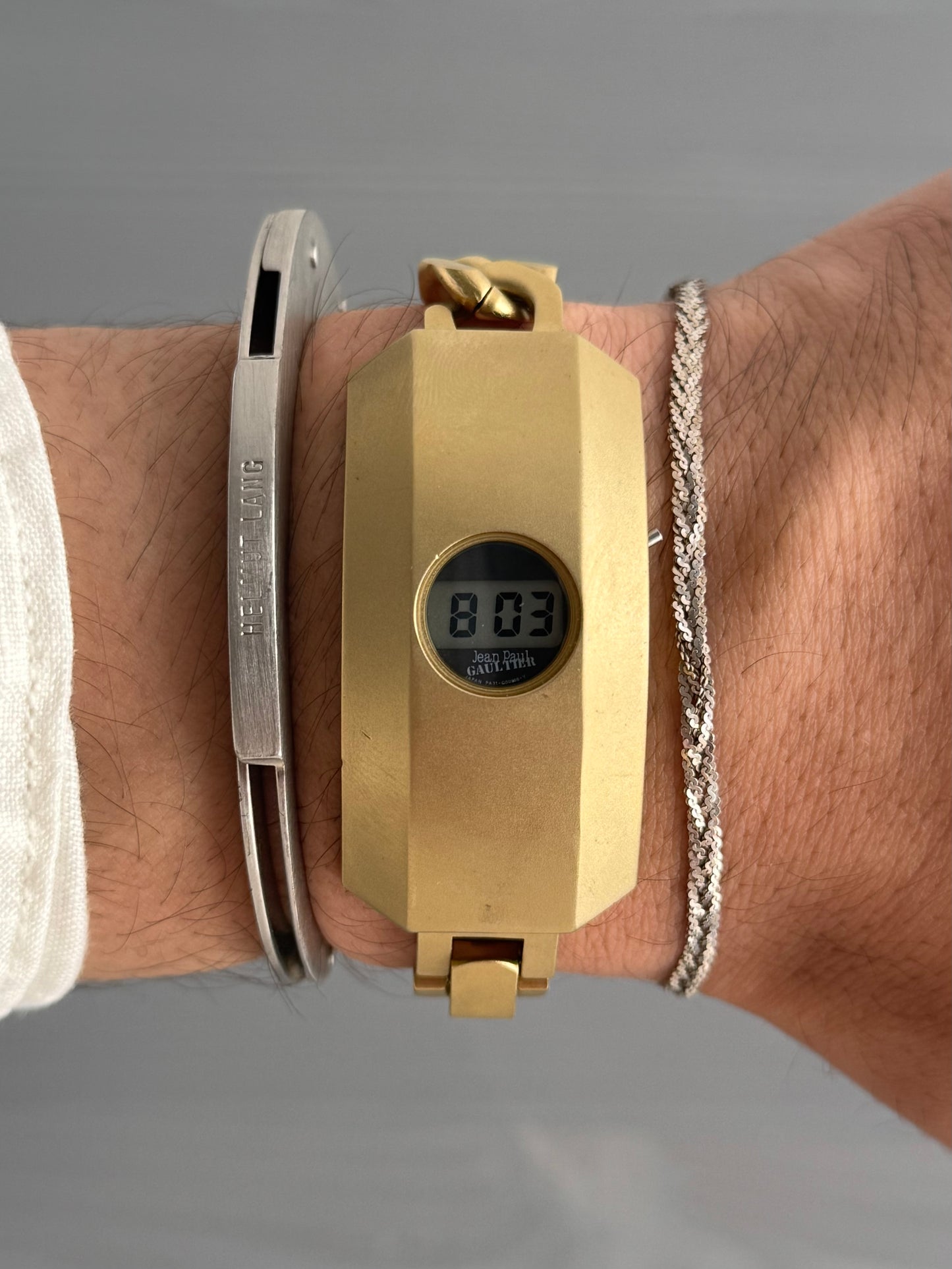 Jean Paul Gaultier 1990s Gold Colour Digital Technical Watch Bracelet