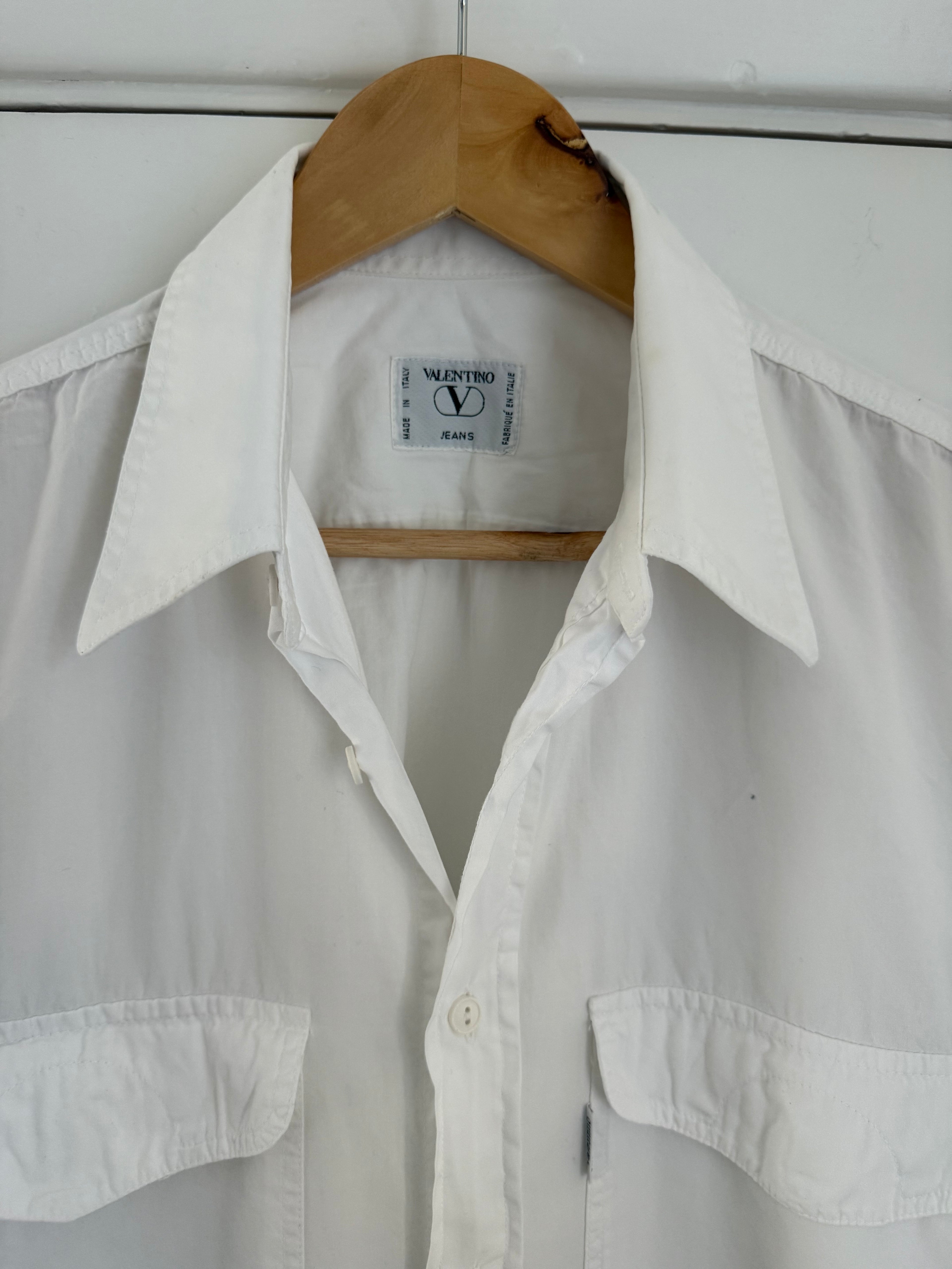 Valentino 1980s Spear Collar Chest Pocket Cotton Shirt - Size M