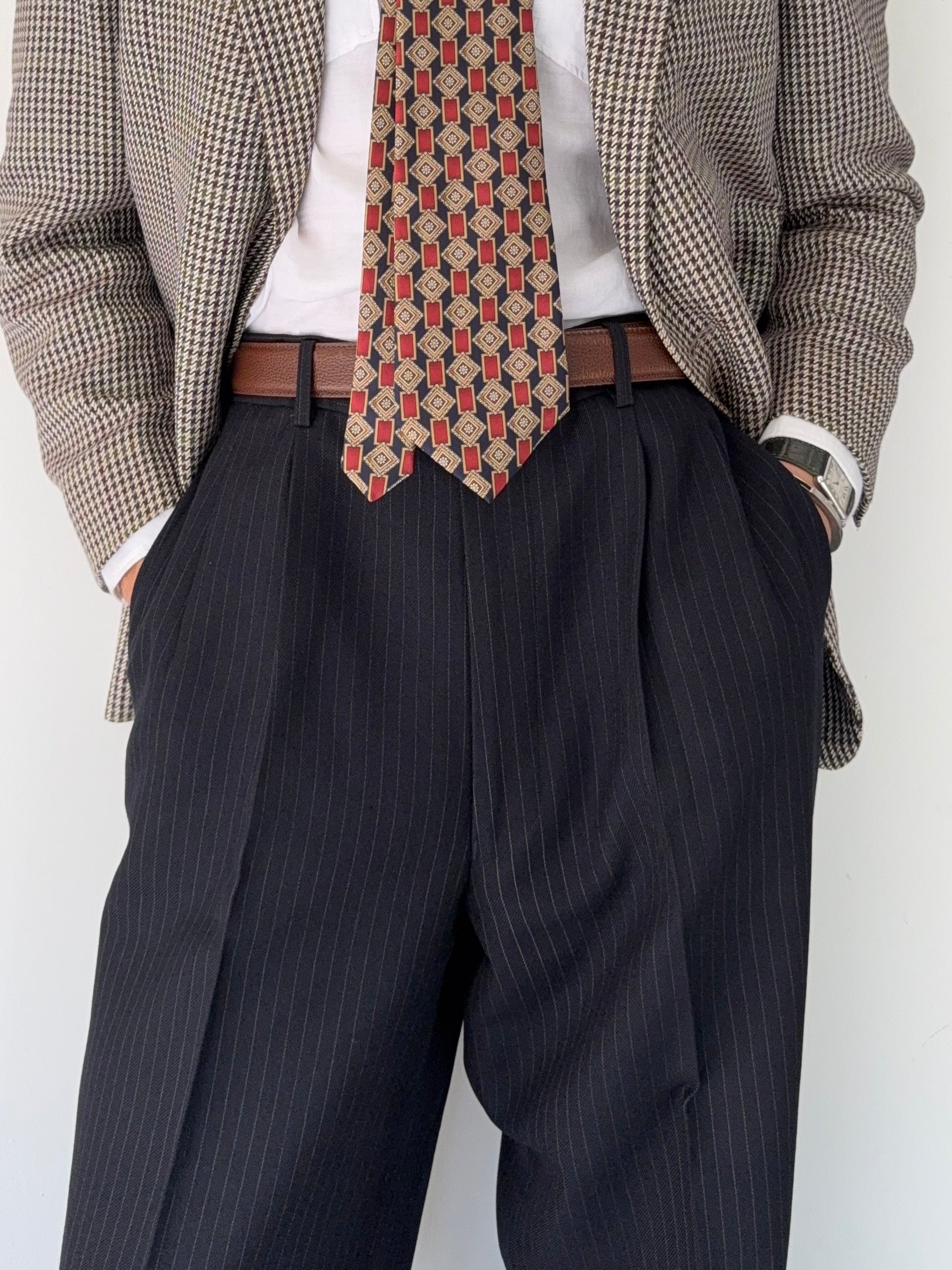 Comme Des Garcons Homme Deux 1998 Double-Pleat High Waisted Wool Silk Pinstriped Pants - Size 34" Waist