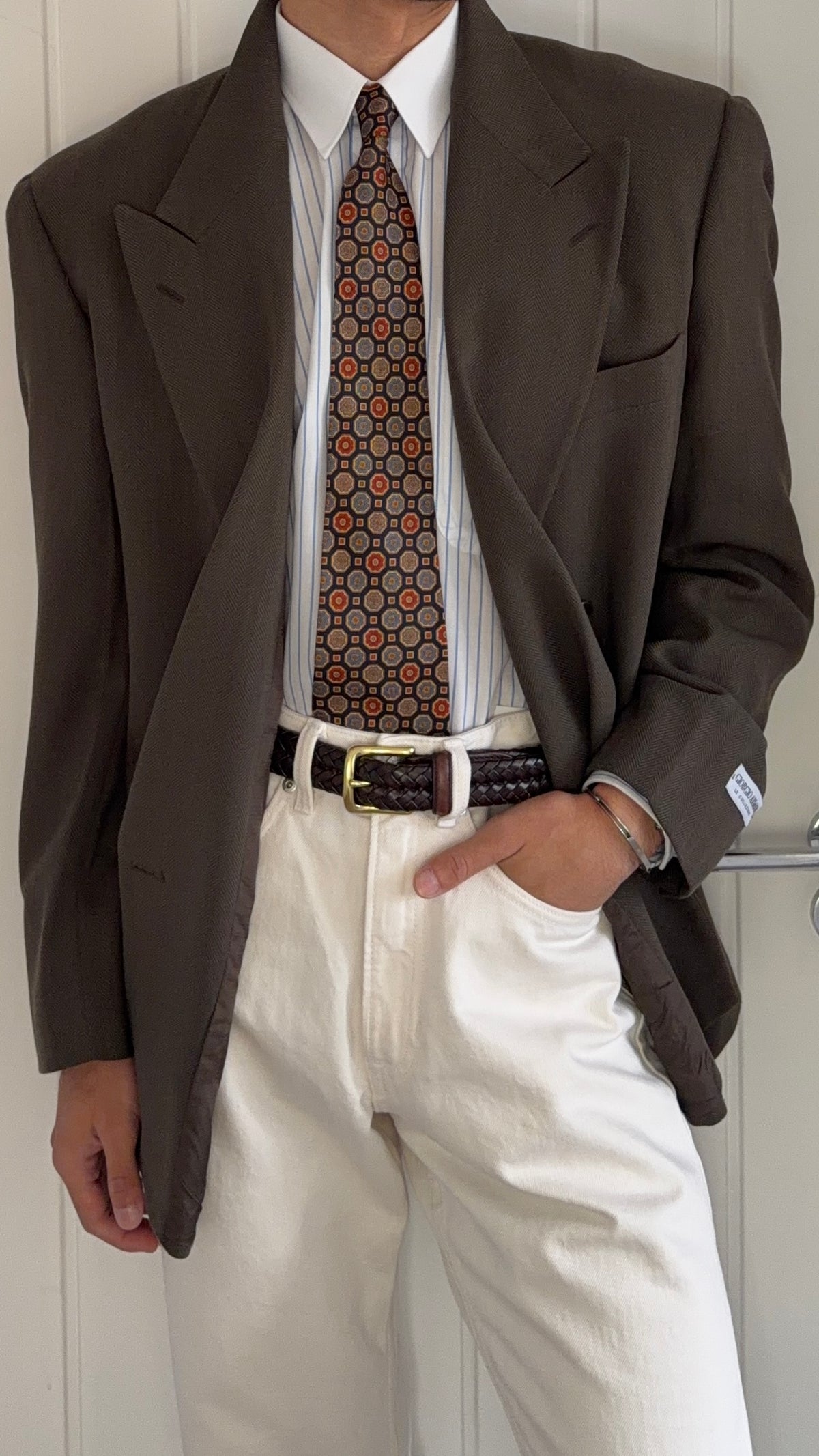 Giorgio Armani 1980s Peaked Lapel Double Breasted Brown Wool Sport Jacket Blazer - Size M