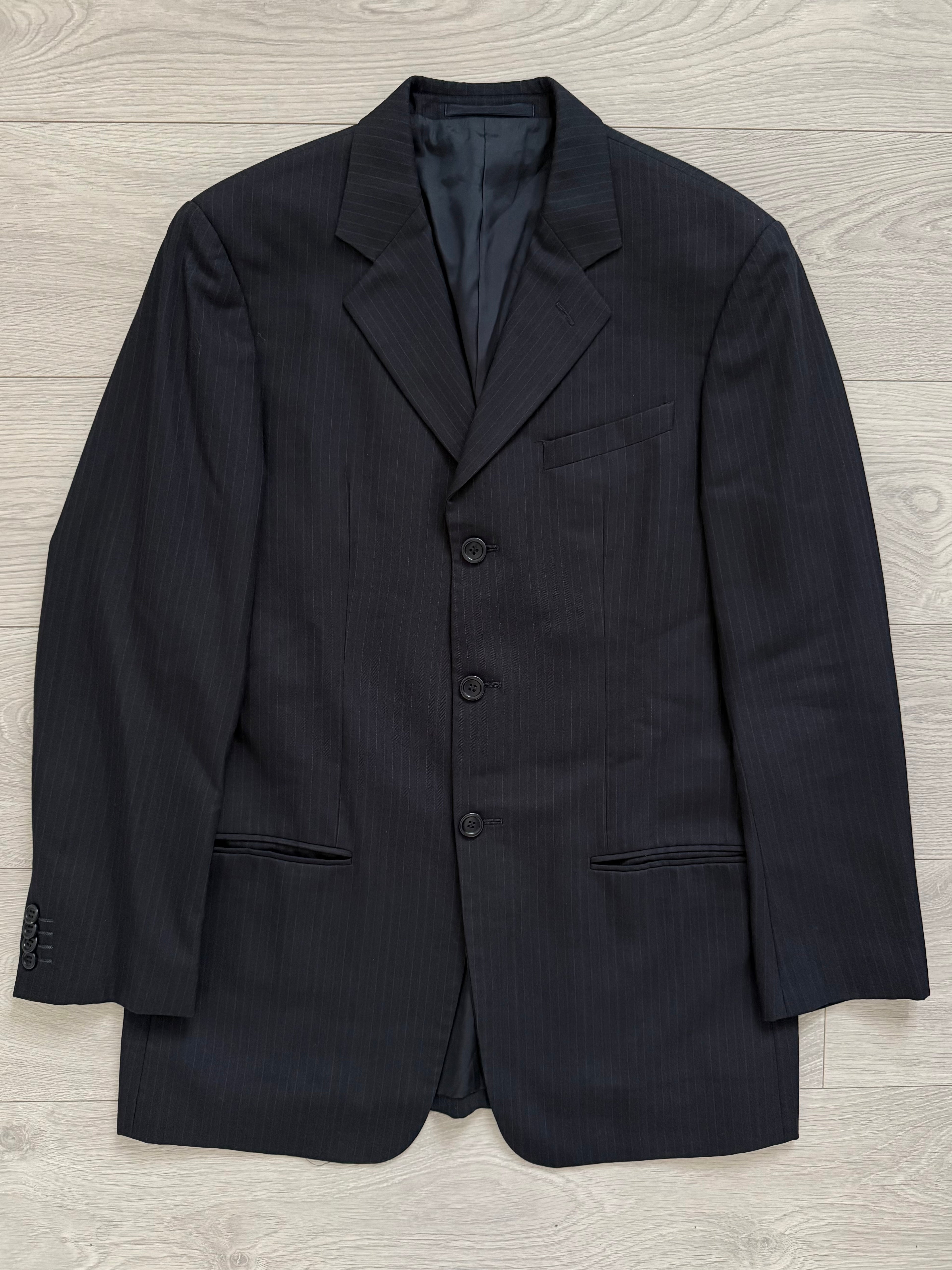 Armani 1990s 3B Navy Pinstripe Pleated Wool Suit - Size L Jacket / 32" Waist
