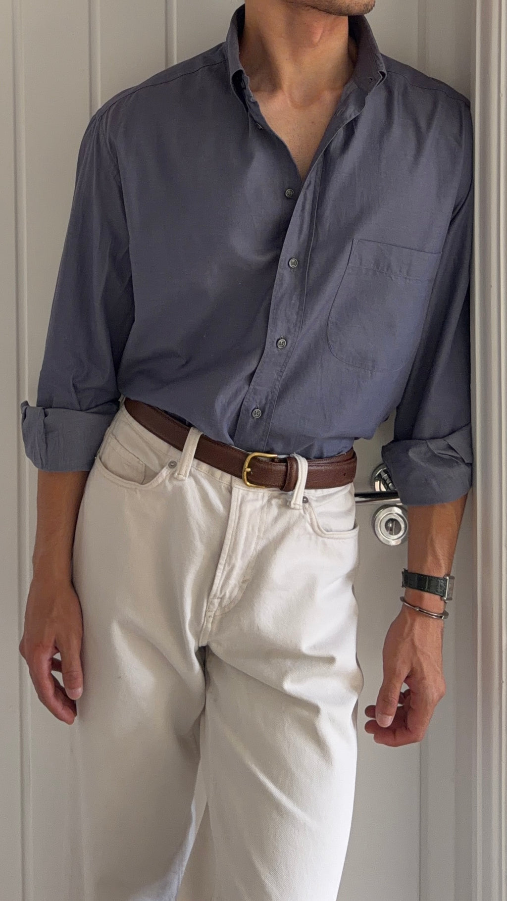 Giorgio Armani 1980s Cotton Shirt Midnight Blue - Size L