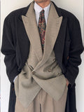Hugo Boss 1980s 'Facel Vega' Double-Breasted Peaked Lapel Long Wool Coat - Size L