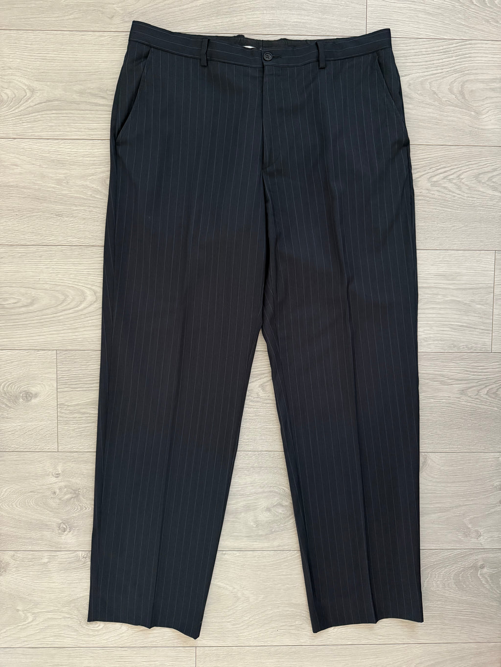 Emporio Armani 1990s 2B Striped Navy Suit - Size XXL Jacket / 38" Waist