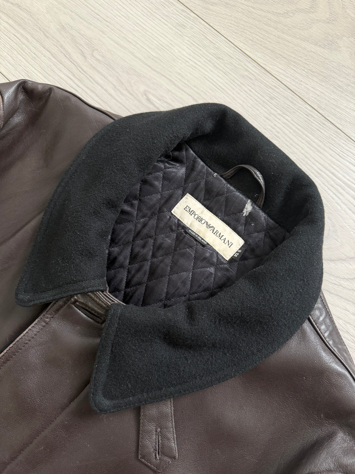 Emporio Armani 1990s Quilt Lined Brown Leather Jacket - Size XL