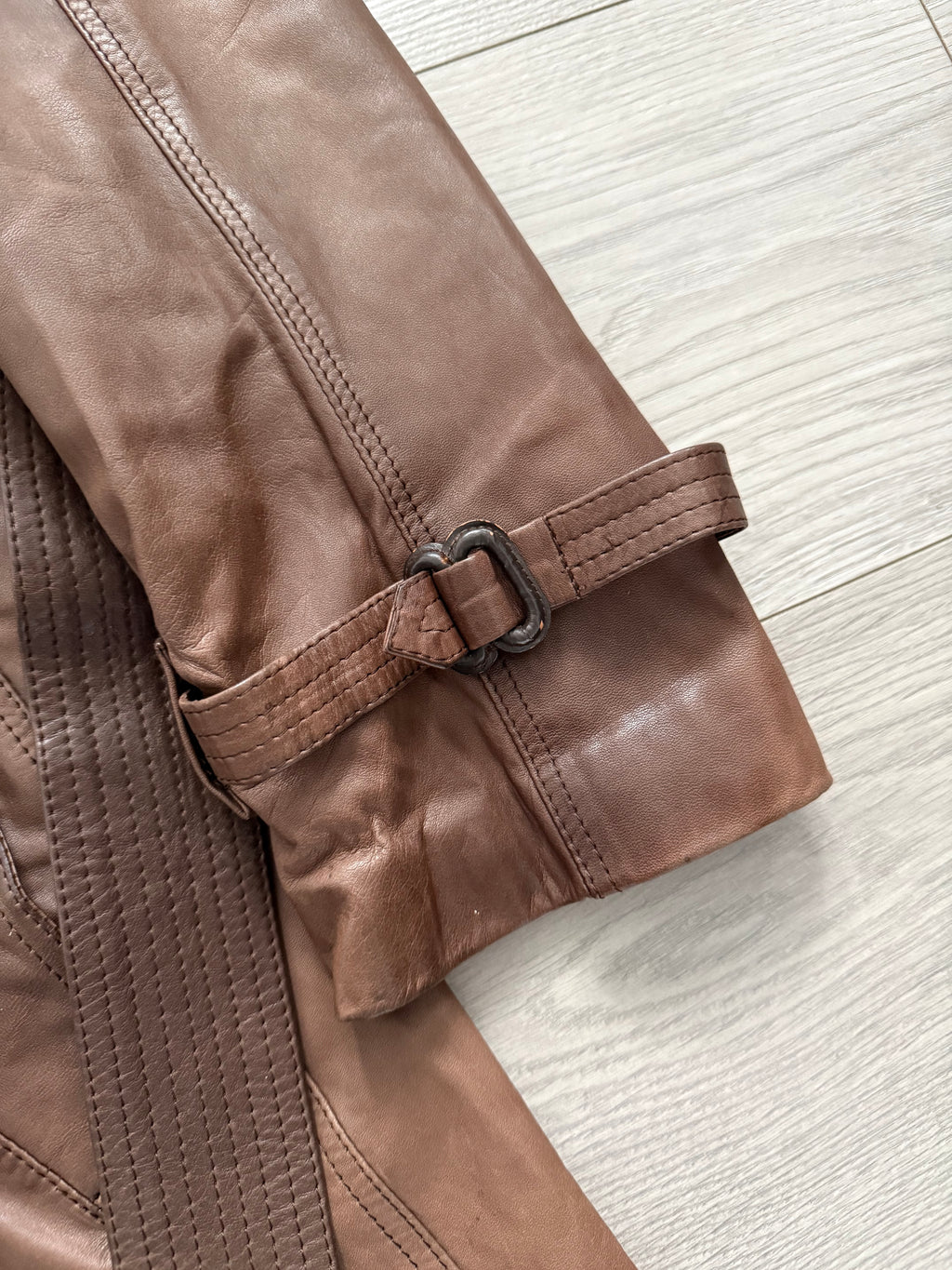 Sicons Armani 1980s Leather Military Trench Coat - Size S