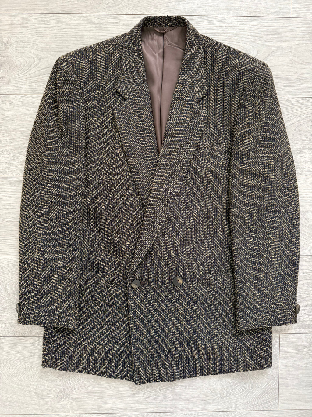 Umberto Ginocchietti 1980s Double Breasted Pleated Wool Textured Suit Brown - Size M Jacket / 30" Waist