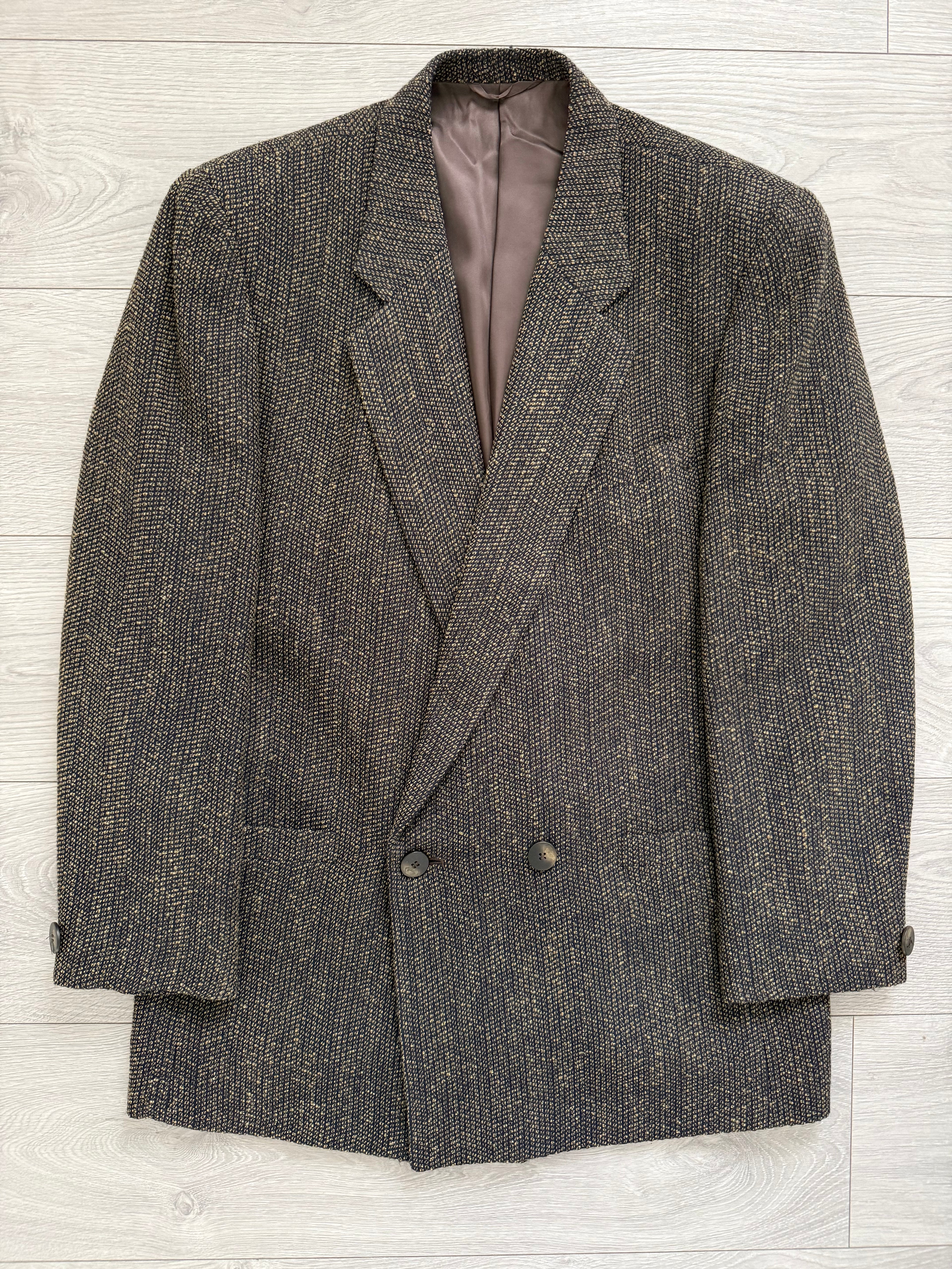 Umberto Ginocchietti 1980s Double Breasted Pleated Wool Textured Suit Brown - Size M Jacket / 30" Waist