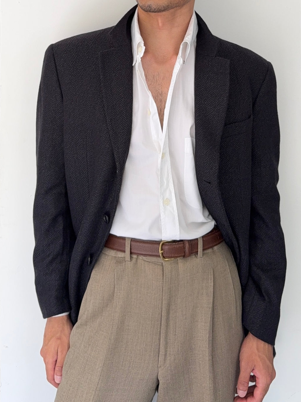 Armani 1990s 3B Herringbone Wool Sports Jacket Blazer - Size XL