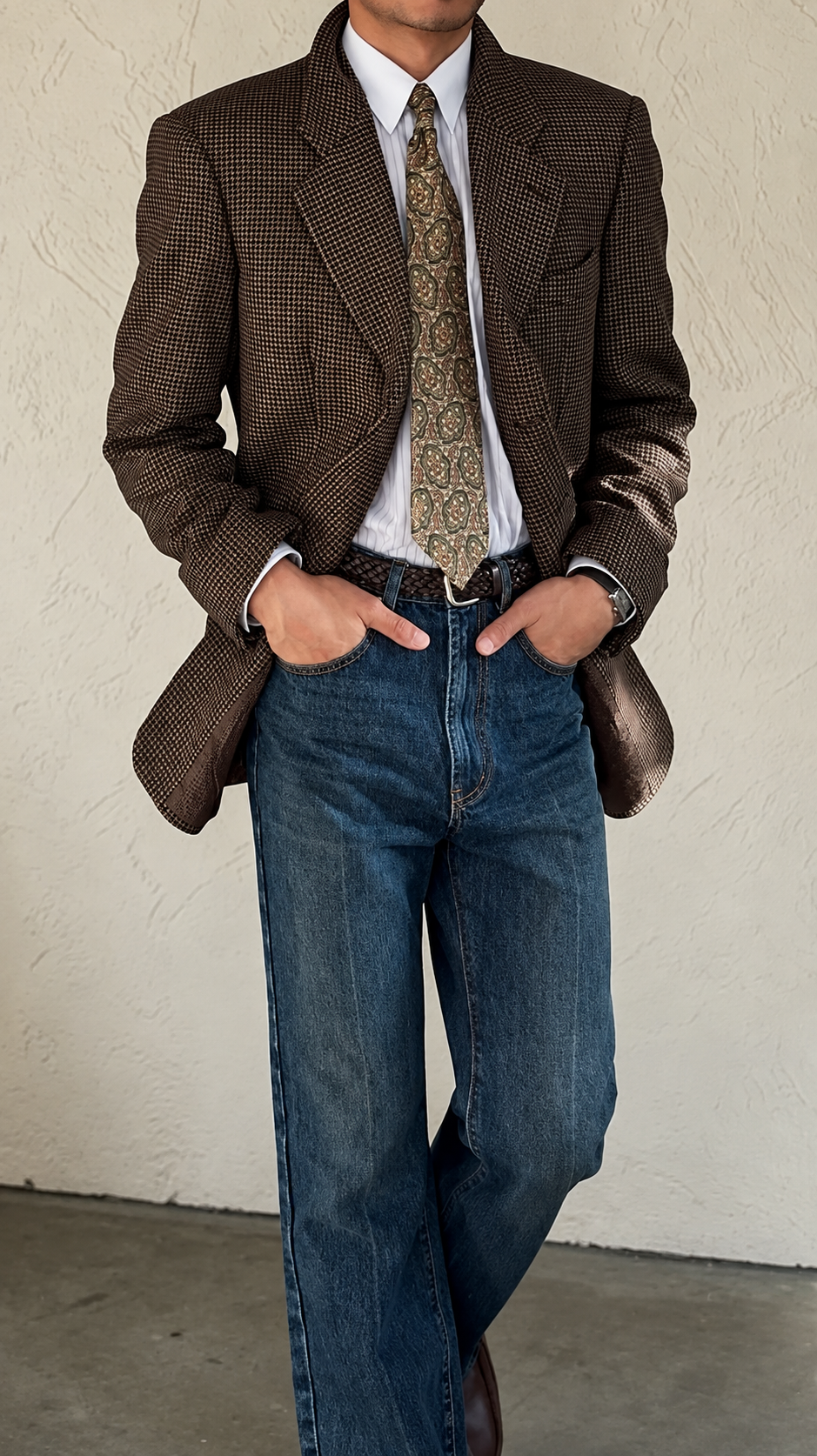 Giorgio Armani 1980s 3B Wool Cashmere Textured Brown Sport Jacket Blazer - Size M