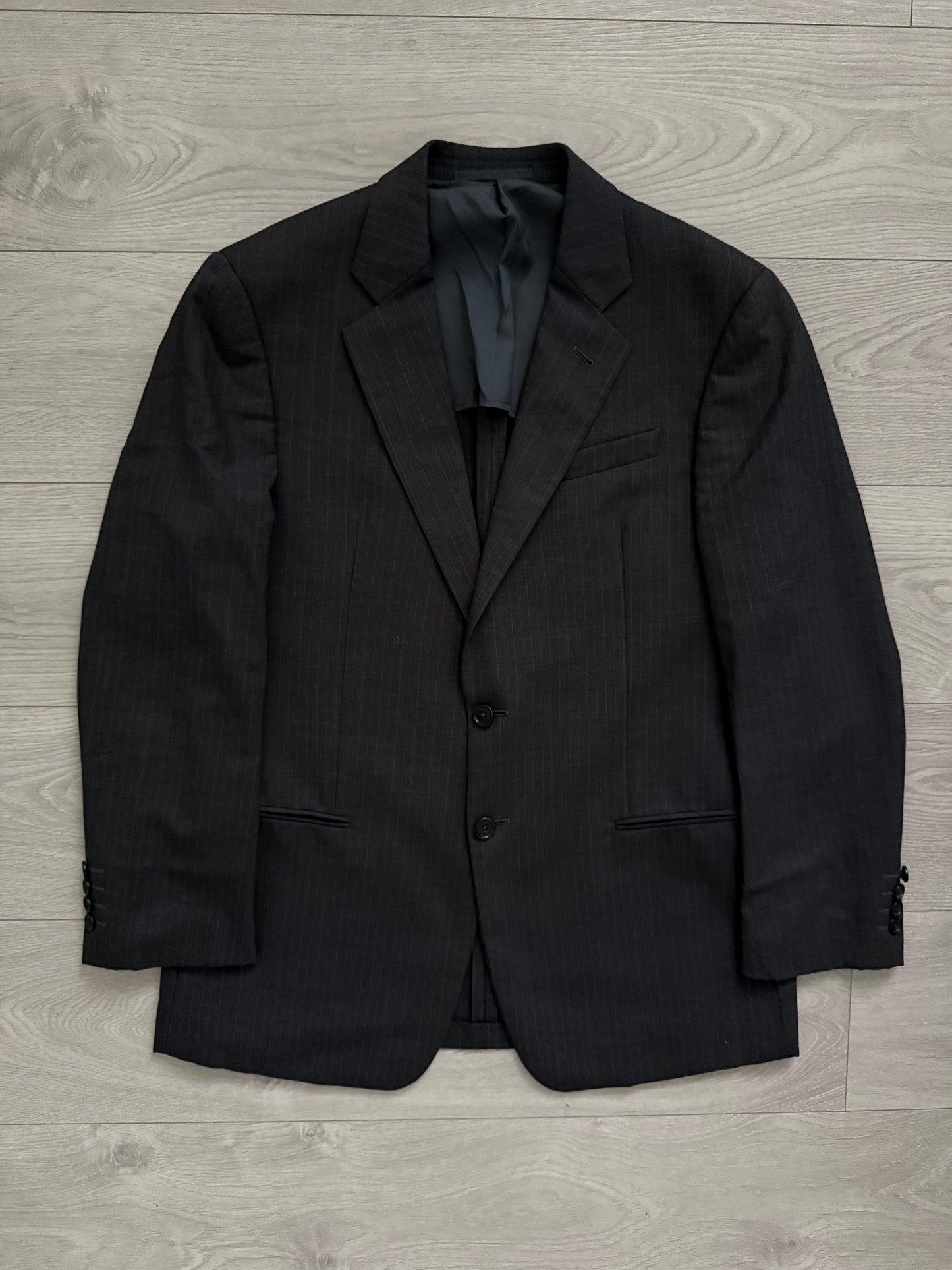 Giorgio Armani 1990s Striped Pleated Wool Suit - Size L Jacket / 36" Waist