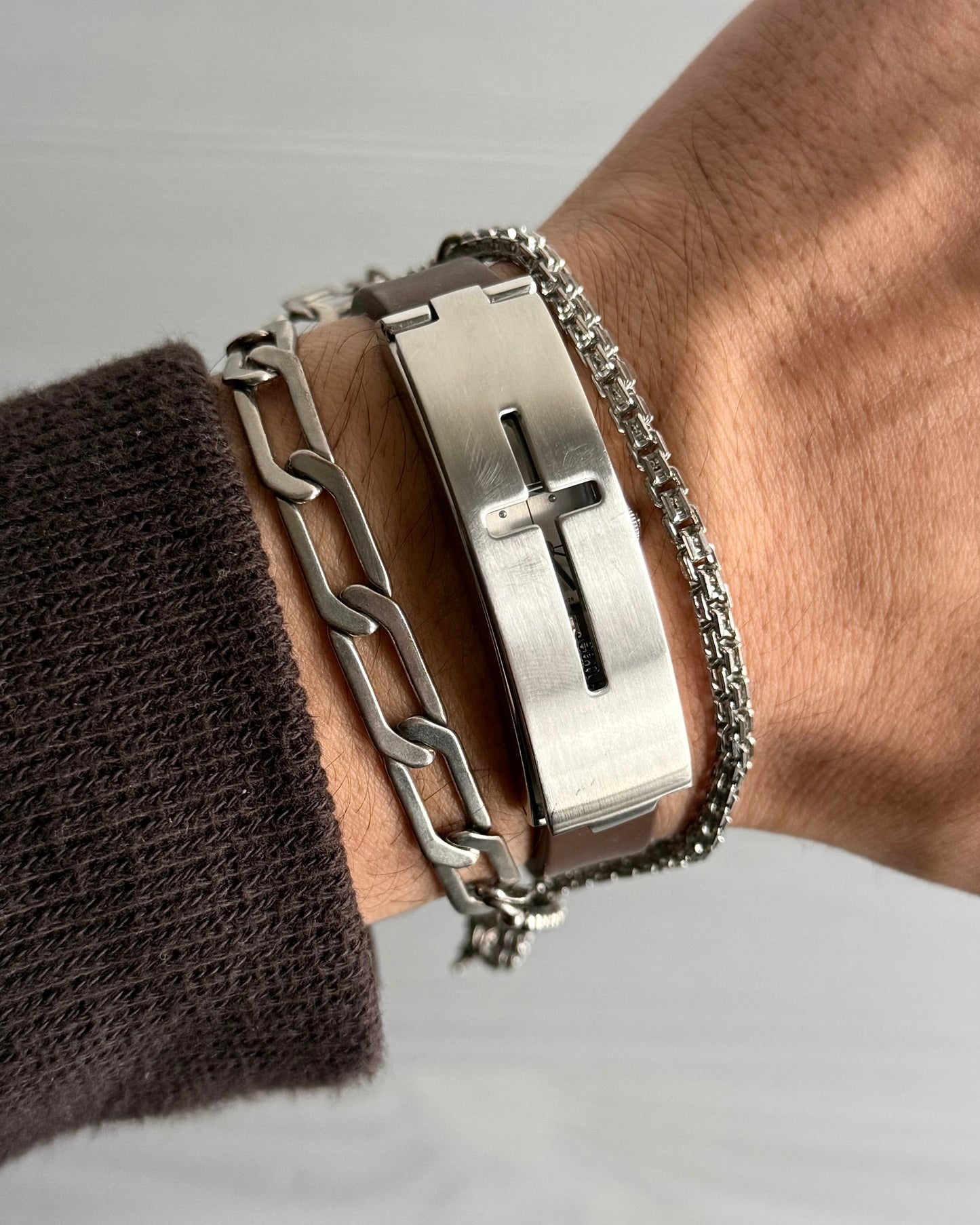 Jean Paul Gaultier Laser-Cut Cross Motif Stainless Steel Concealed Watch Bracelet