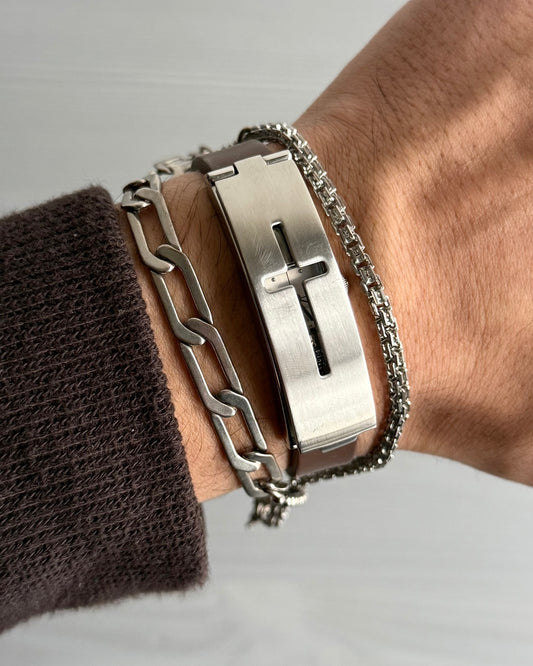 Jean Paul Gaultier Laser-Cut Cross Motif Stainless Steel Concealed Watch Bracelet