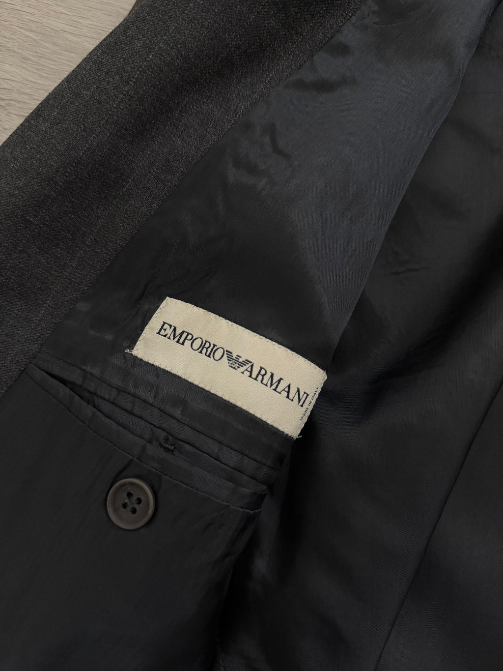 Emporio Armani 1990s 3B Double Pleat Pinstripe Grey Wool Suit - Size XL Jacket / 36" Waist