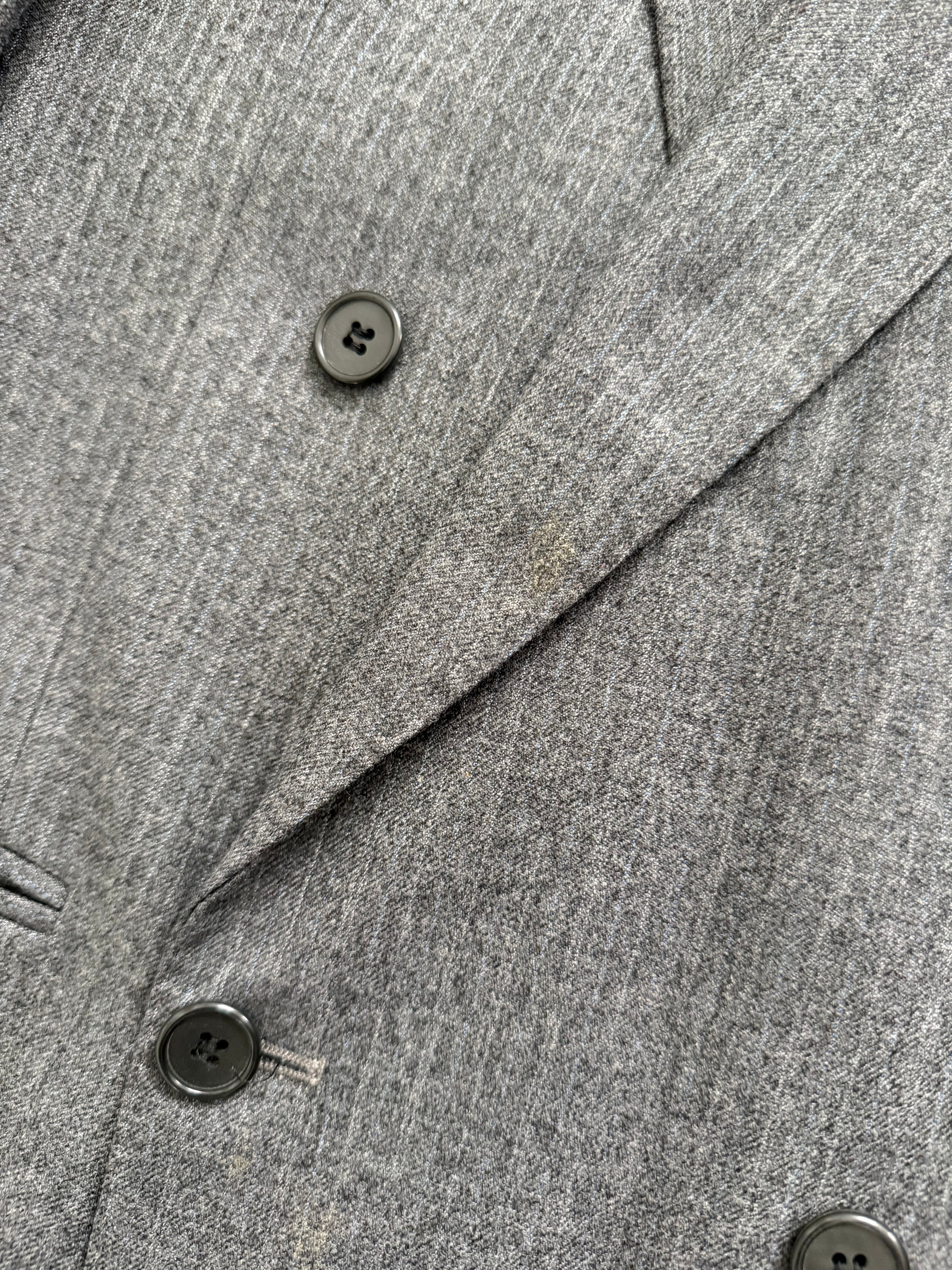 Vintage 1980s Peaked Lapel Double Breasted Pleated Wool Suit Grey Made in England - Size S Jacket / 30" Waist