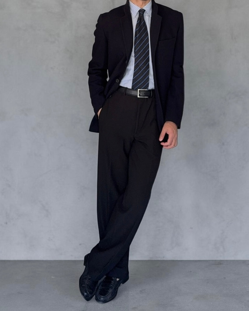 Giorgio Armani Black Label 1990s Draped Wool Relaxed Black Pants - Size 31