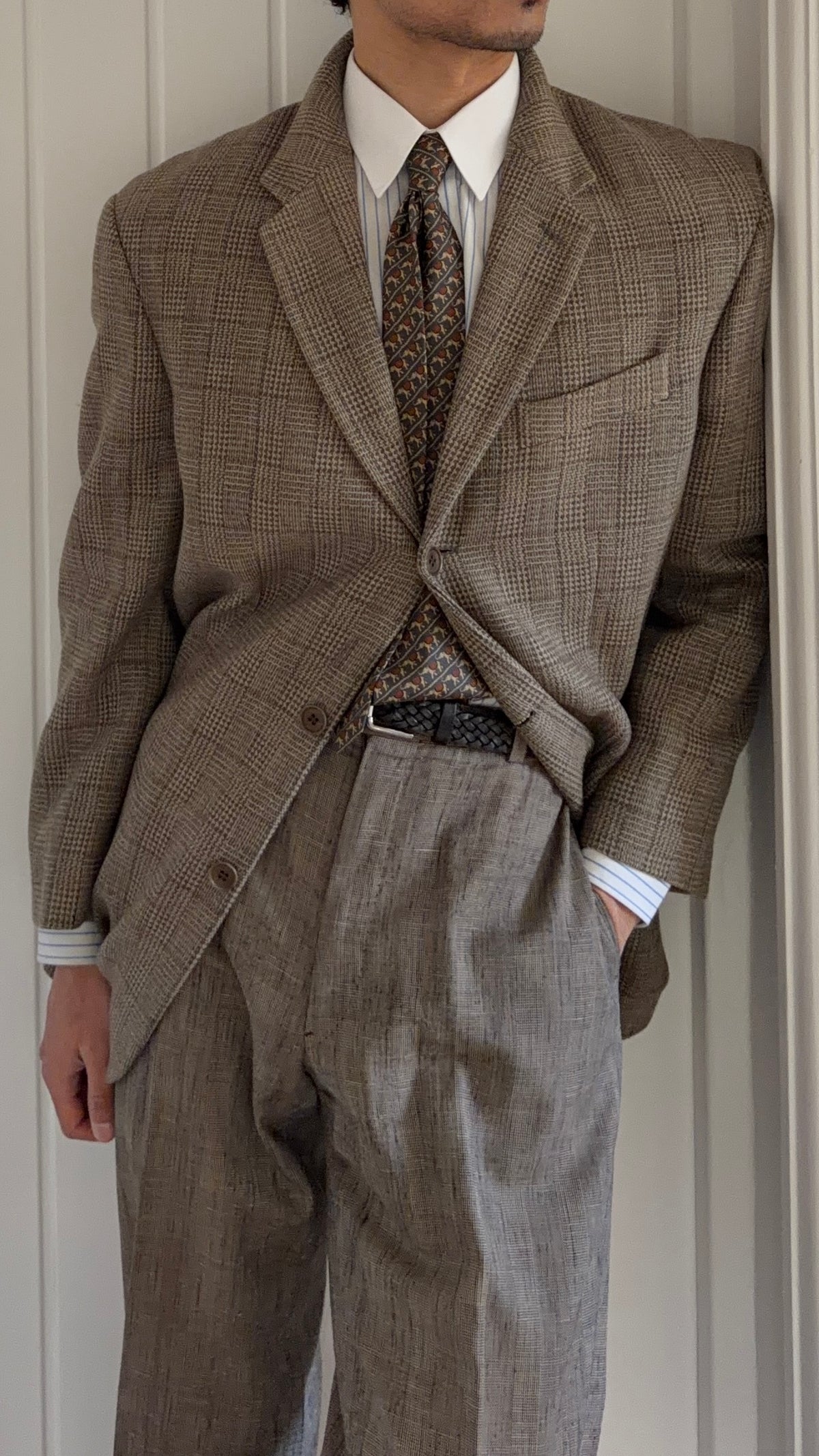 Emporio Armani 1990s 3B Wool Linen Textured Sport Jacket Blazer - Size M