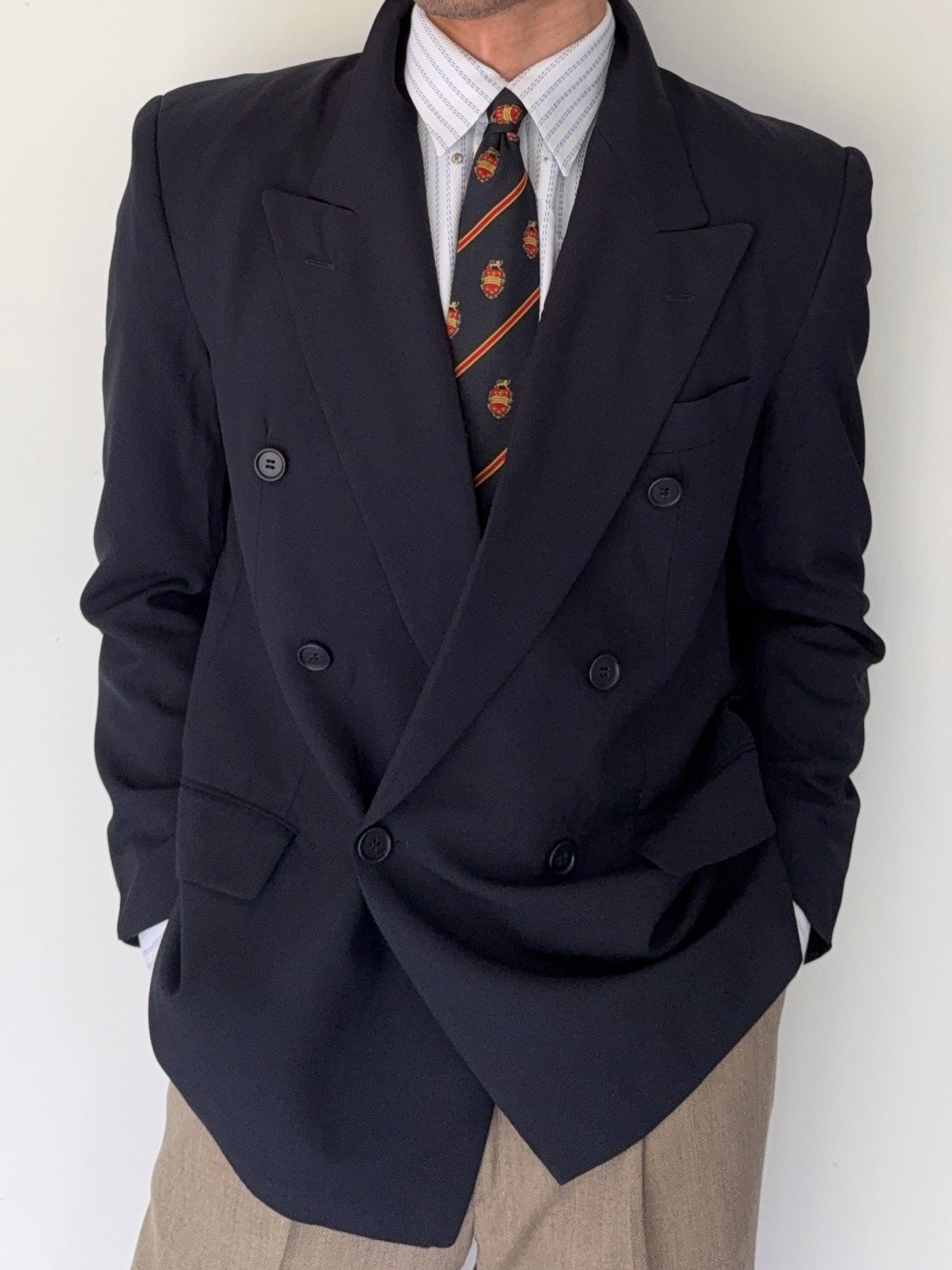 Hugo Boss 1980s 'Mitford' Double Breasted Peaked Lapel Sports Jacket Blazer Navy - Size S