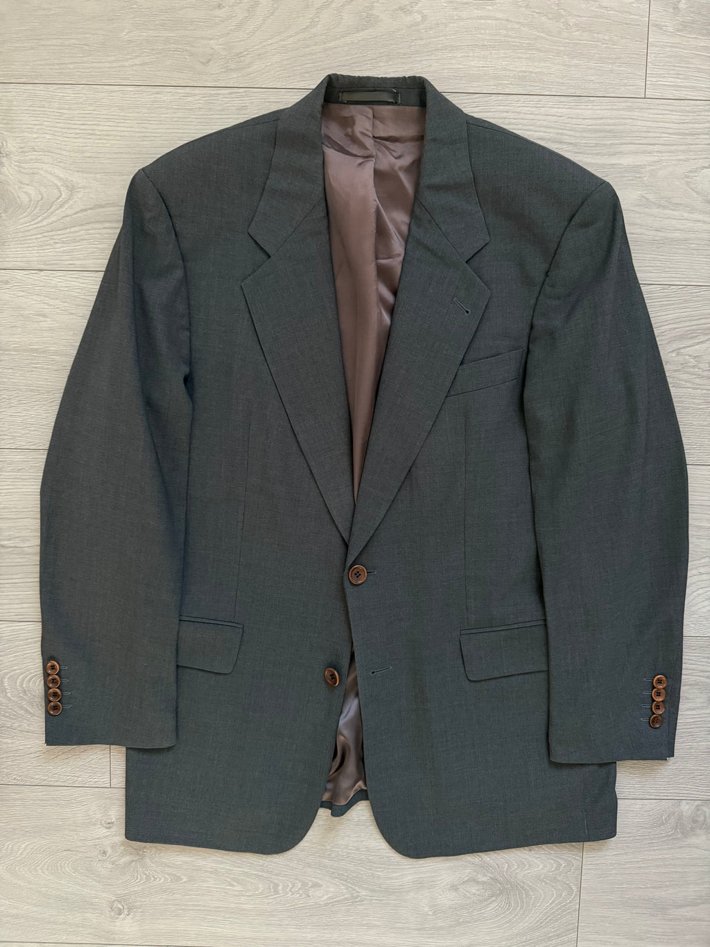 Hugo Boss 1990s 'Akropolis' 2B Zegna Fabric Pleated Wool Grey Suit - Size M Jacket / 32" Waist