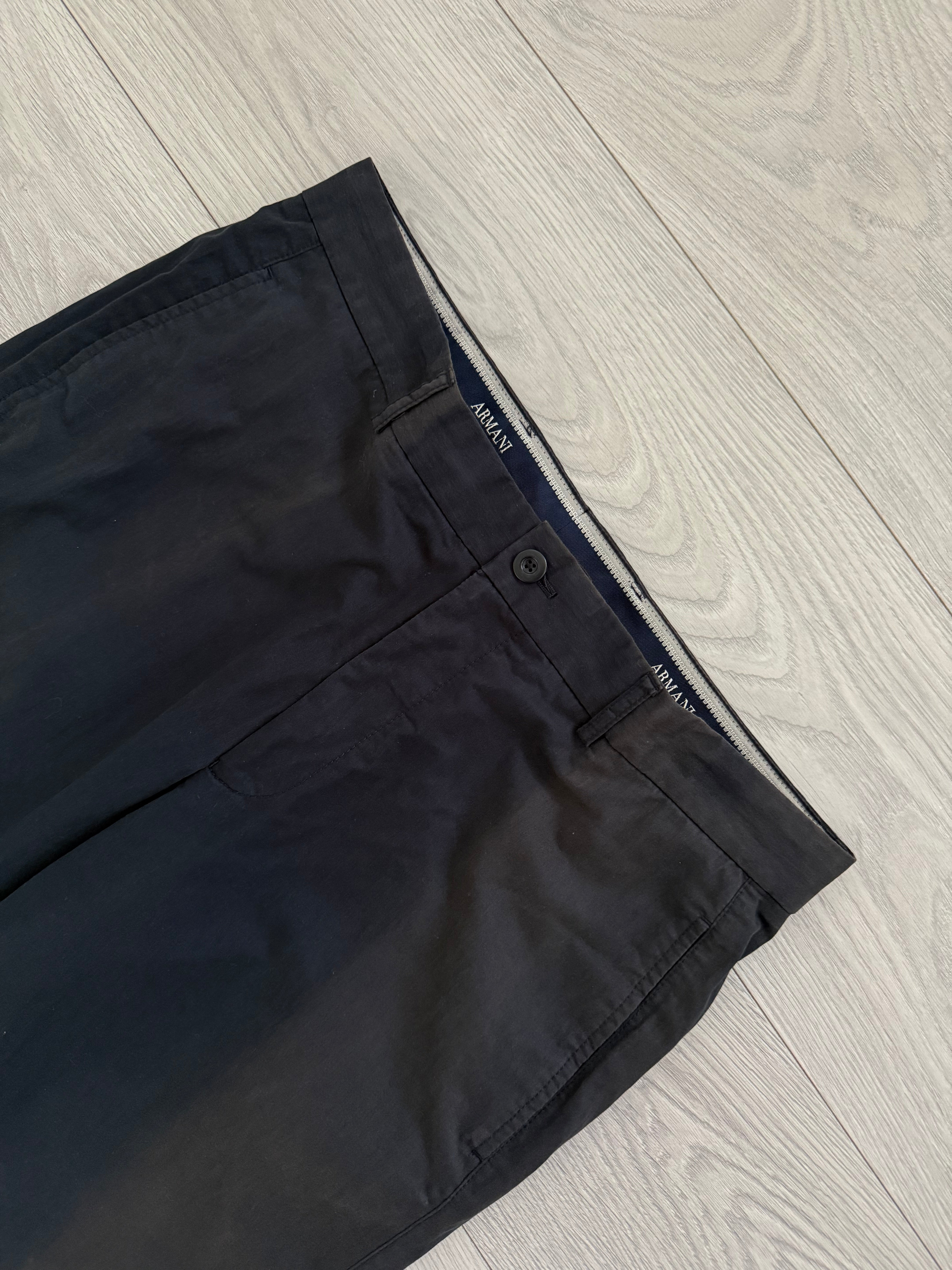 2000年代　EMPORIO ARMANI コットンナイロン　ワイドパンツ Armani 2000s Sunfaded Cotton Navy Pants - Size 36
