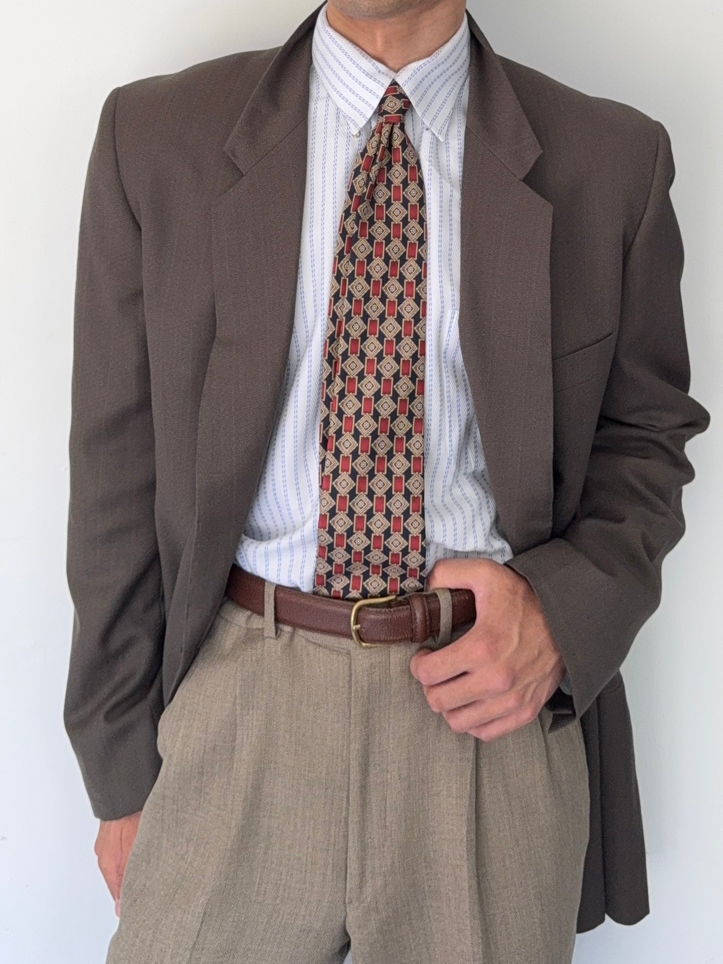 Giorgio Armani 1980s 2B Taupe Brown Wool Sports Jacket Blazer - Size XL
