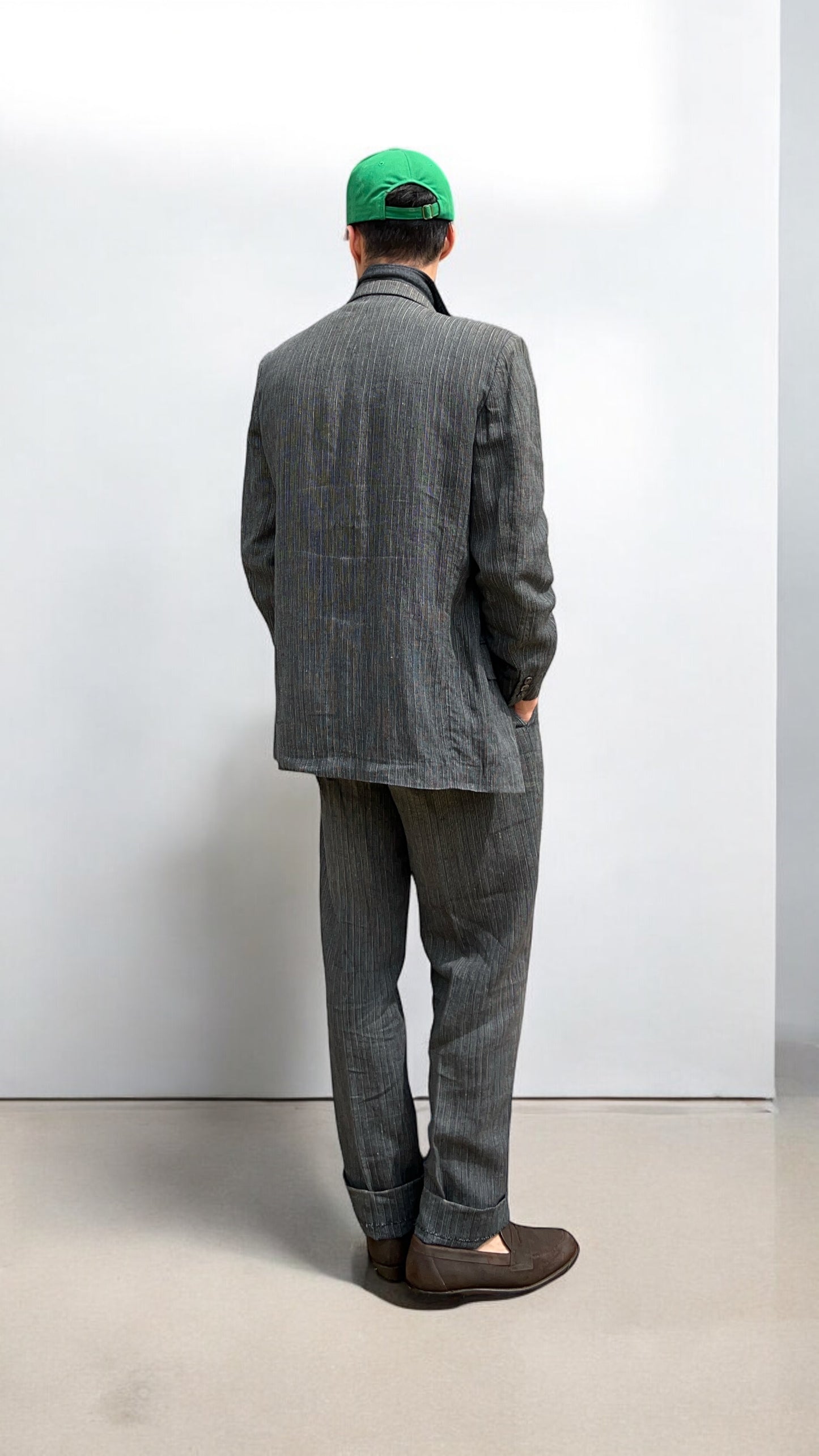 Comme Des Garcons Homme 1990s Linen Pleated Striped Suit - Size M Jacket / 30" Waist