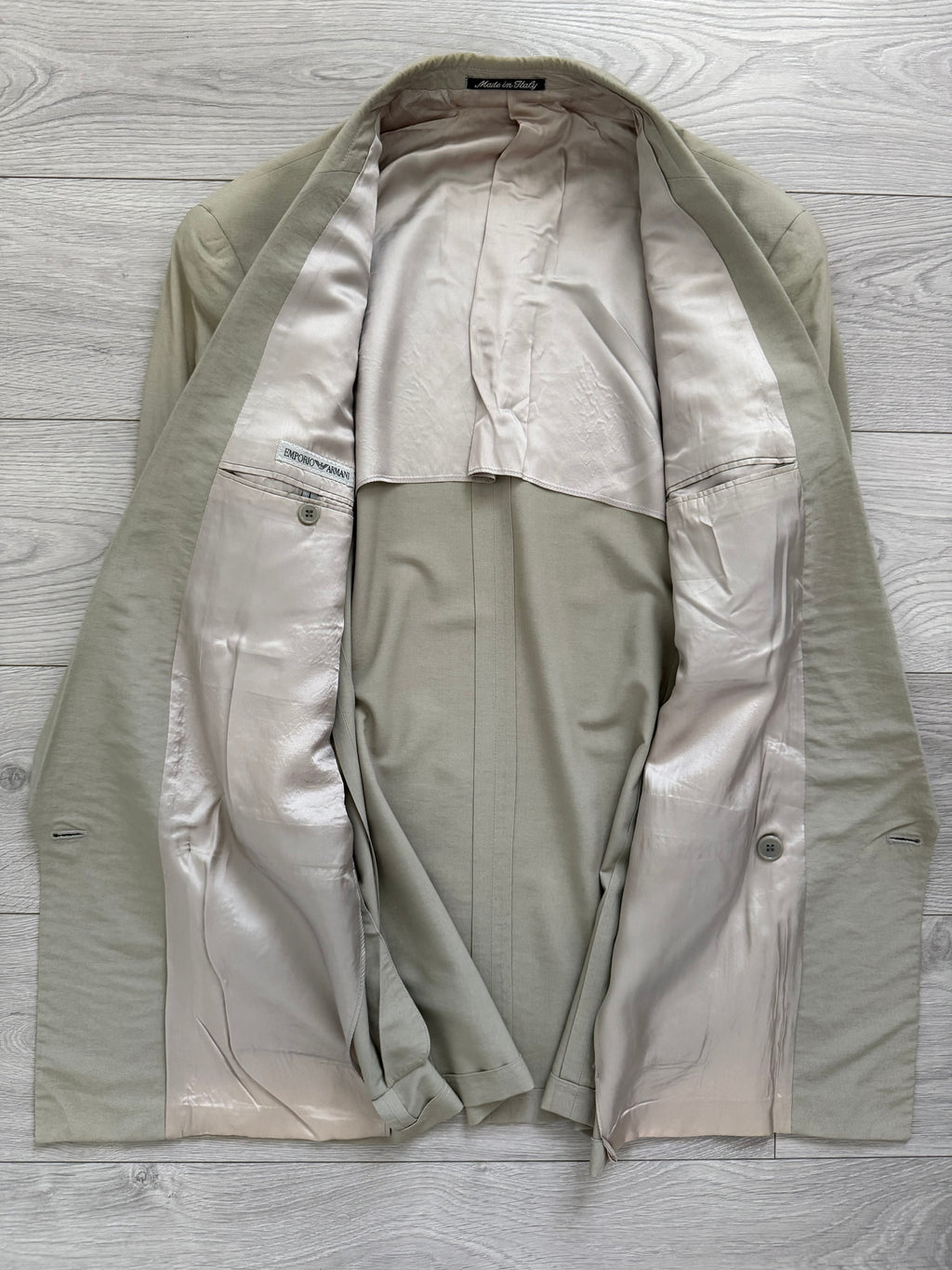 Emporio Armani 1990s Peaked Lapel Double Breasted Taupe Grey Sports Jacket Blazer - Size L