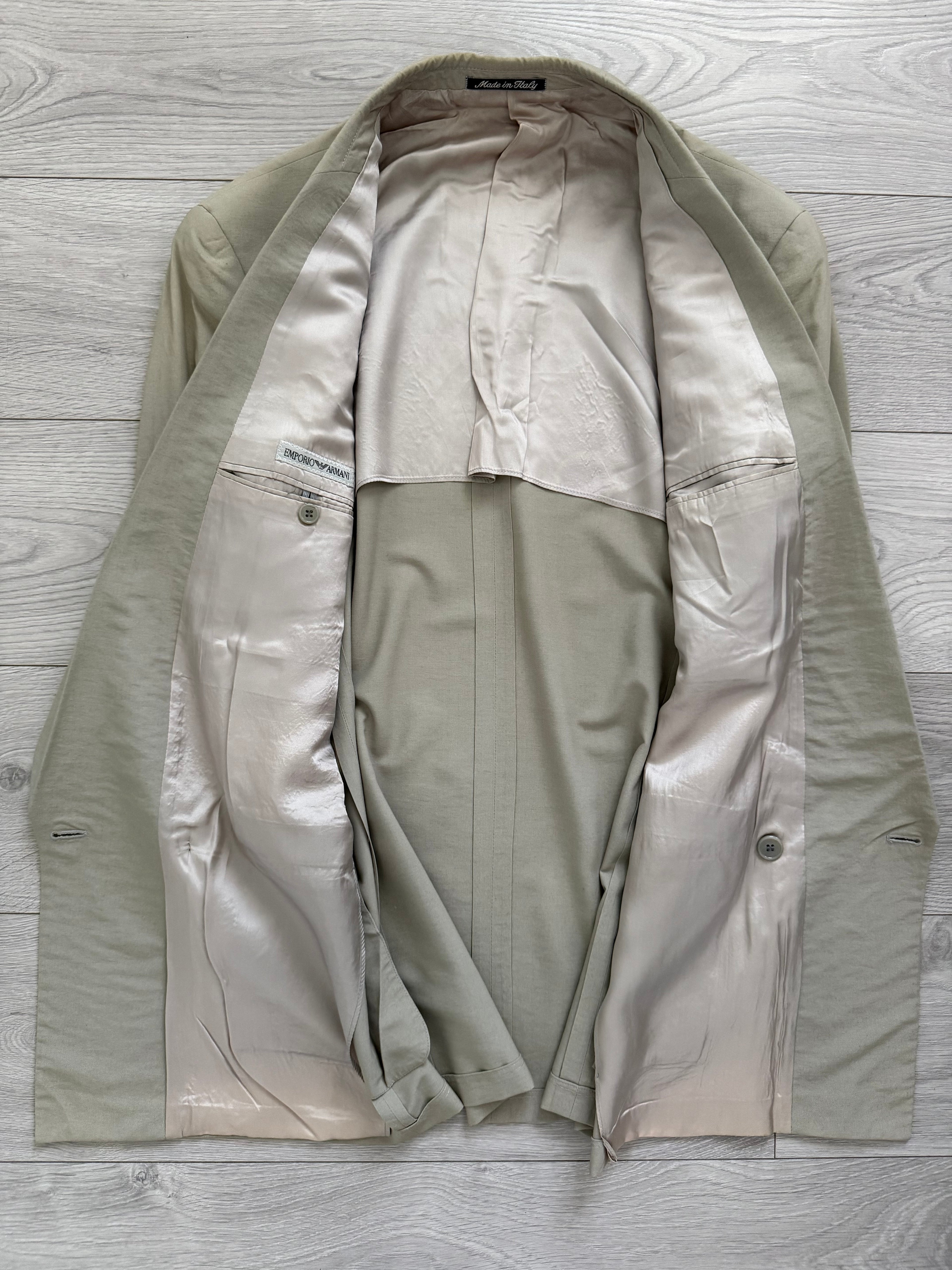 Emporio Armani 1990s Peaked Lapel Double Breasted Taupe Grey Sports Jacket Blazer - Size L