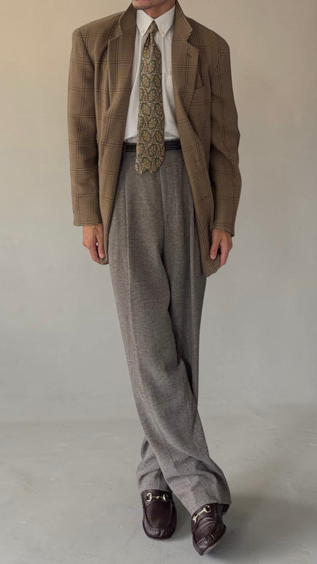 Hugo Boss 1980s Draped Double Pleat Melange Fabric Wool Pants - Size 36" Waist