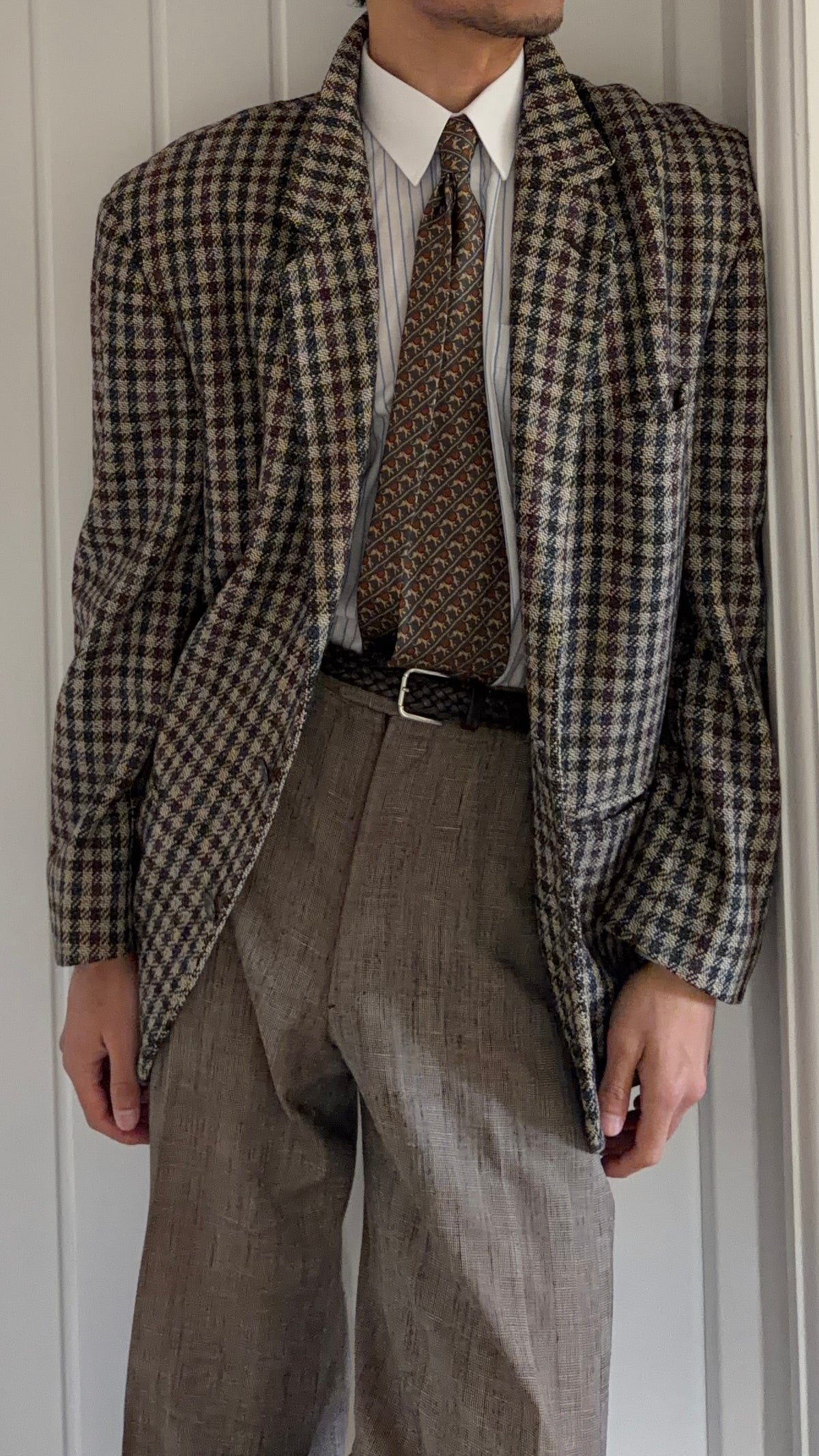 Emporio Armani 1980s 2B Gunclub Check Wool Textured Sport Jacket Blazer - Size L